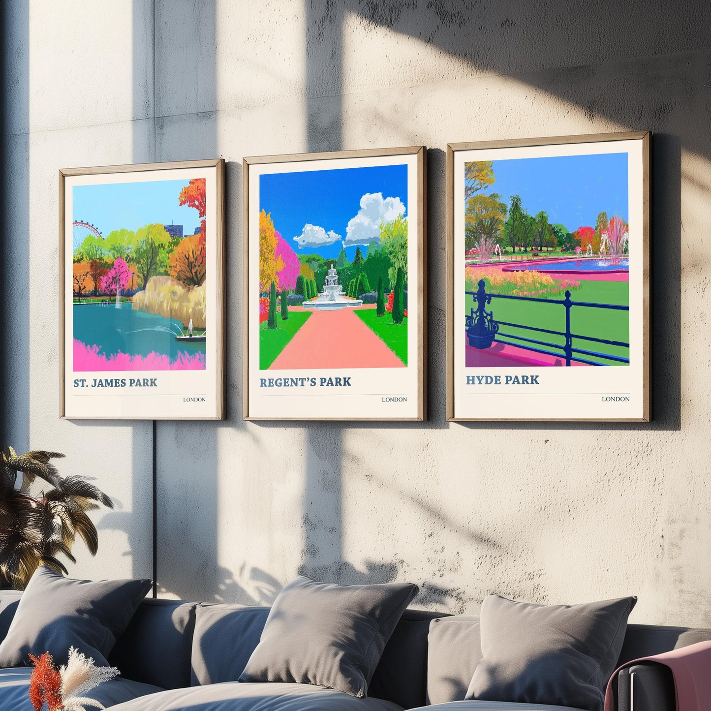 Parks of London Set of Three Prints | St James's Park Regent's Park Hyde Park | Vibrant Travel Wall Art Poster Painting Illustration