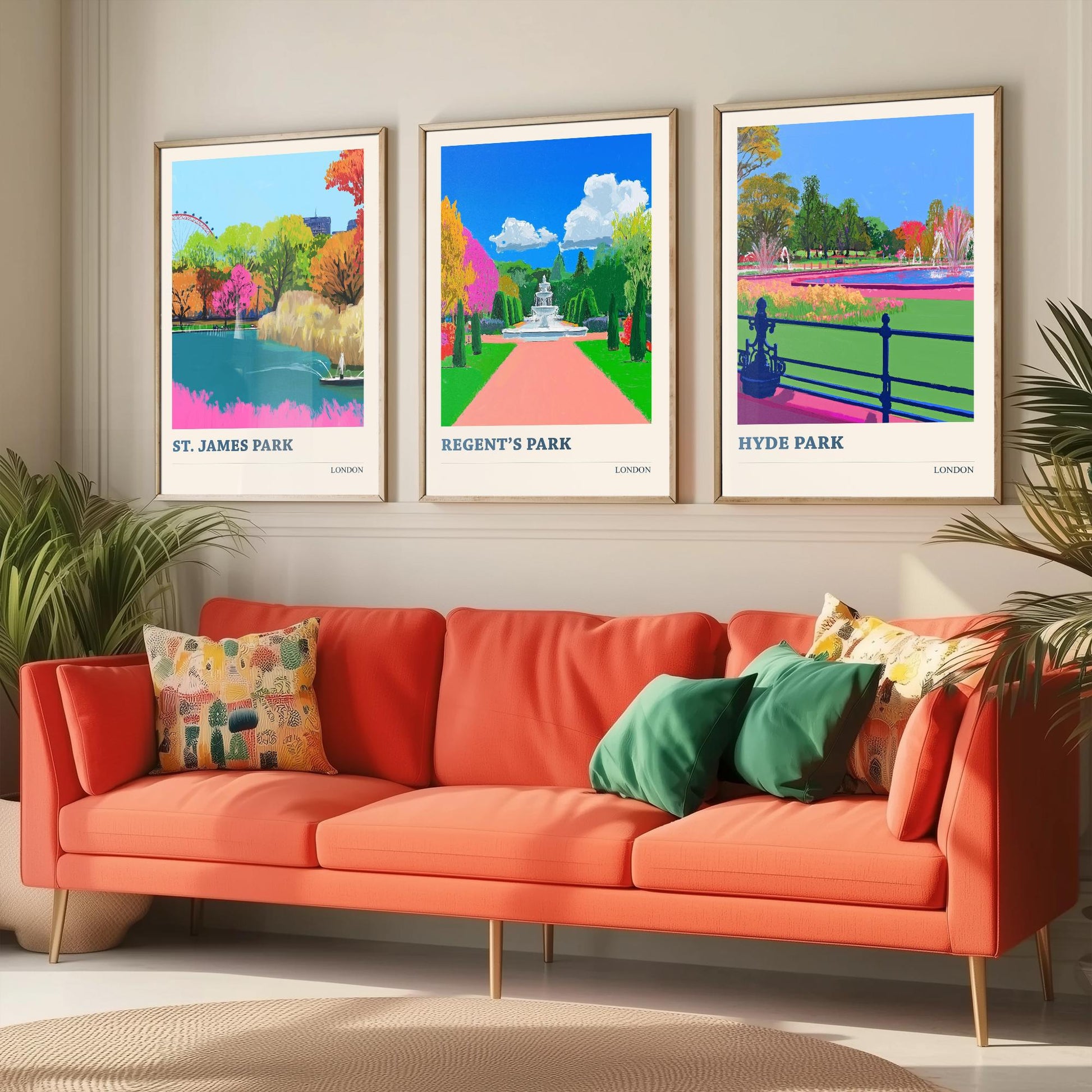 Parks of London Set of Three Prints | St James's Park Regent's Park Hyde Park | Vibrant Travel Wall Art Poster Painting Illustration