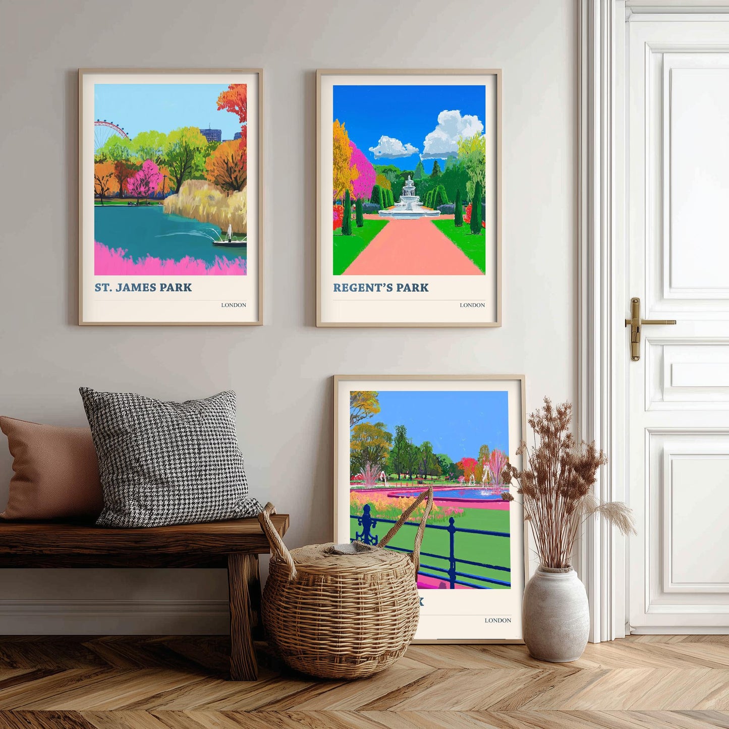 Parks of London Set of Three Prints | St James's Park Regent's Park Hyde Park | Vibrant Travel Wall Art Poster Painting Illustration