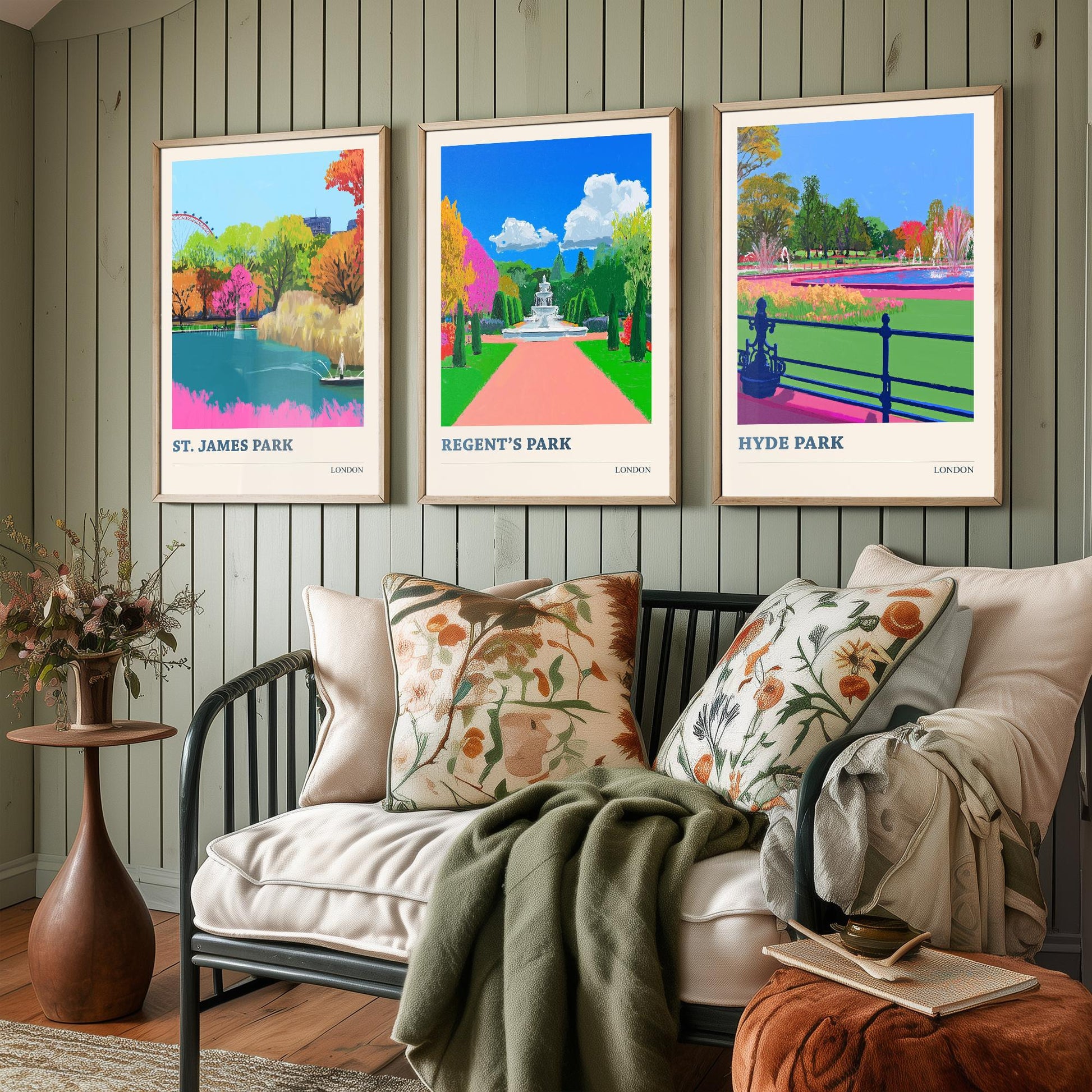 Parks of London Set of Three Prints | St James's Park Regent's Park Hyde Park | Vibrant Travel Wall Art Poster Painting Illustration