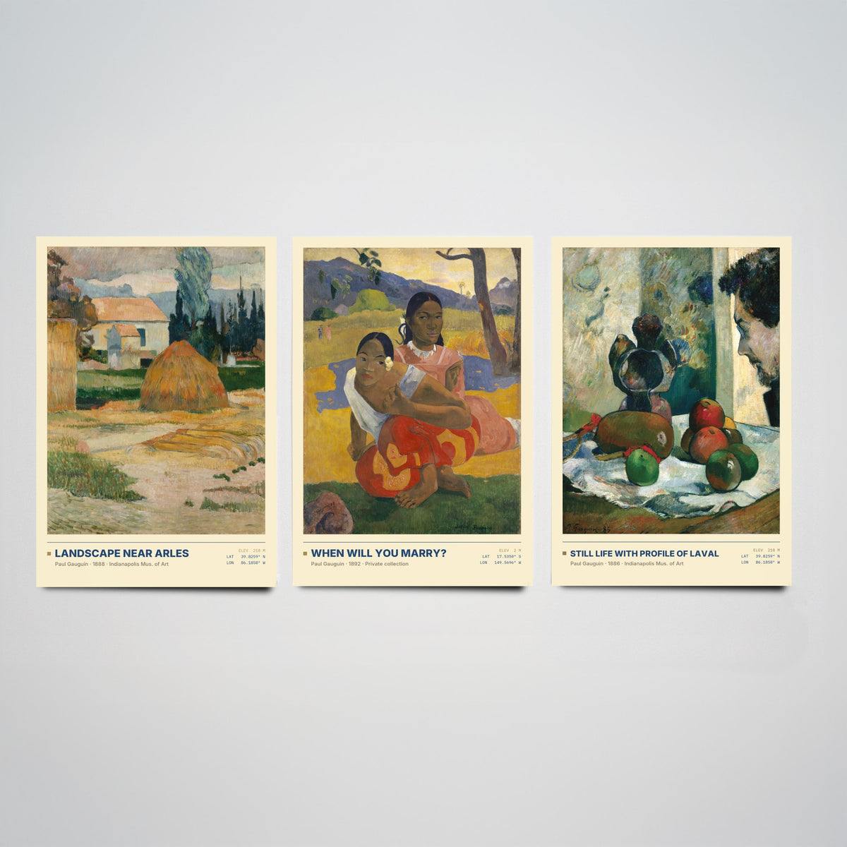 Paul Gauguin Set of Three Art Prints - When Will You Marry, Landscape Near Arles, Still Life with Profile of Laval - Painting Posters