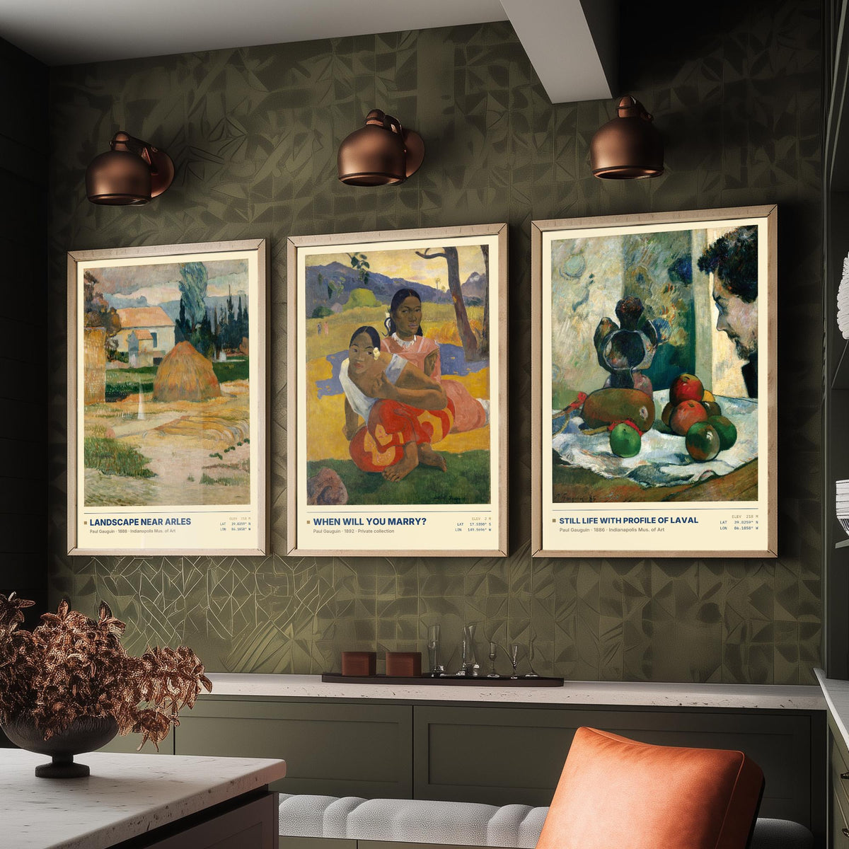 Paul Gauguin Set of Three Art Prints - When Will You Marry, Landscape Near Arles, Still Life with Profile of Laval - Painting Posters