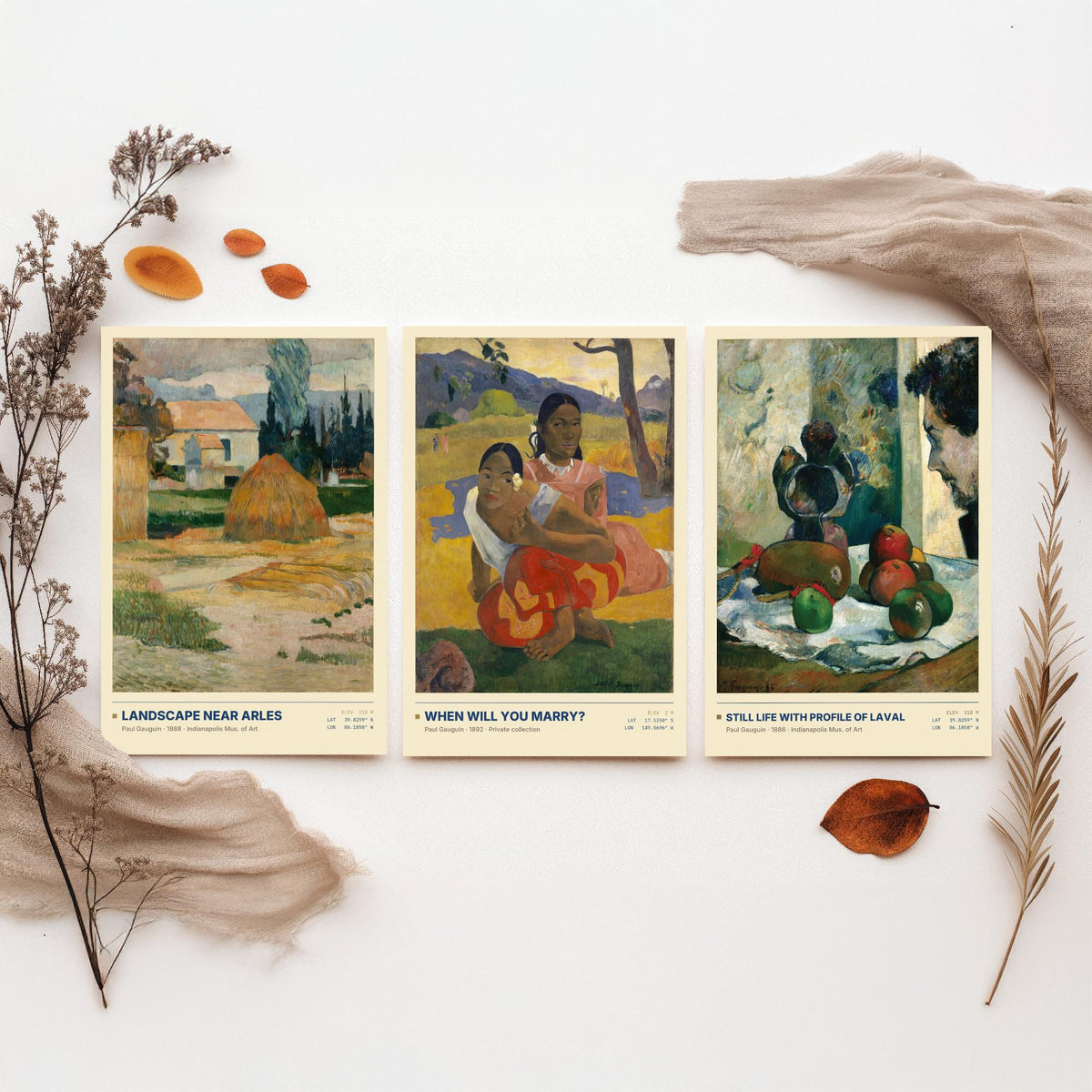 Paul Gauguin Set of Three Art Prints - When Will You Marry, Landscape Near Arles, Still Life with Profile of Laval - Painting Posters