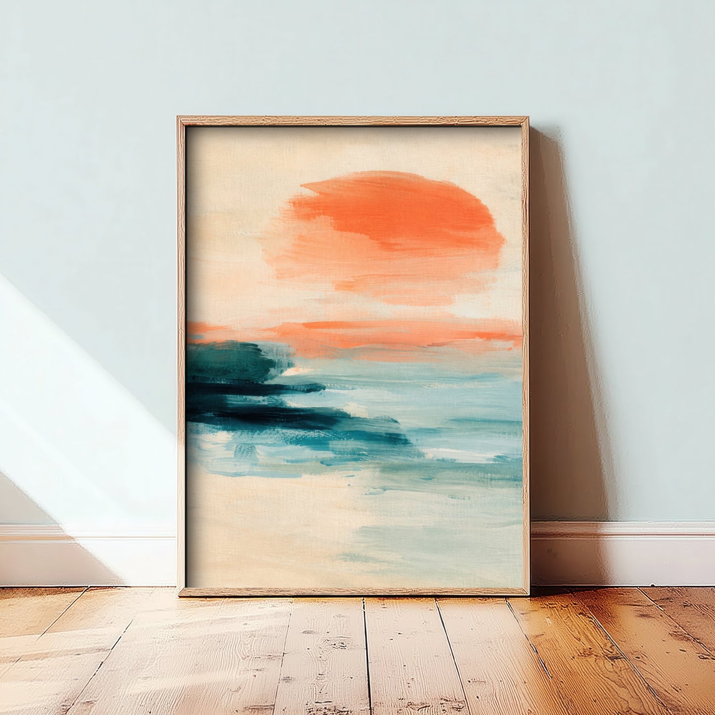 Abstract Seascape Art Print - Peach & Mint Sunset Poster - Coastal Illustration - Beach Wall Art 1/3