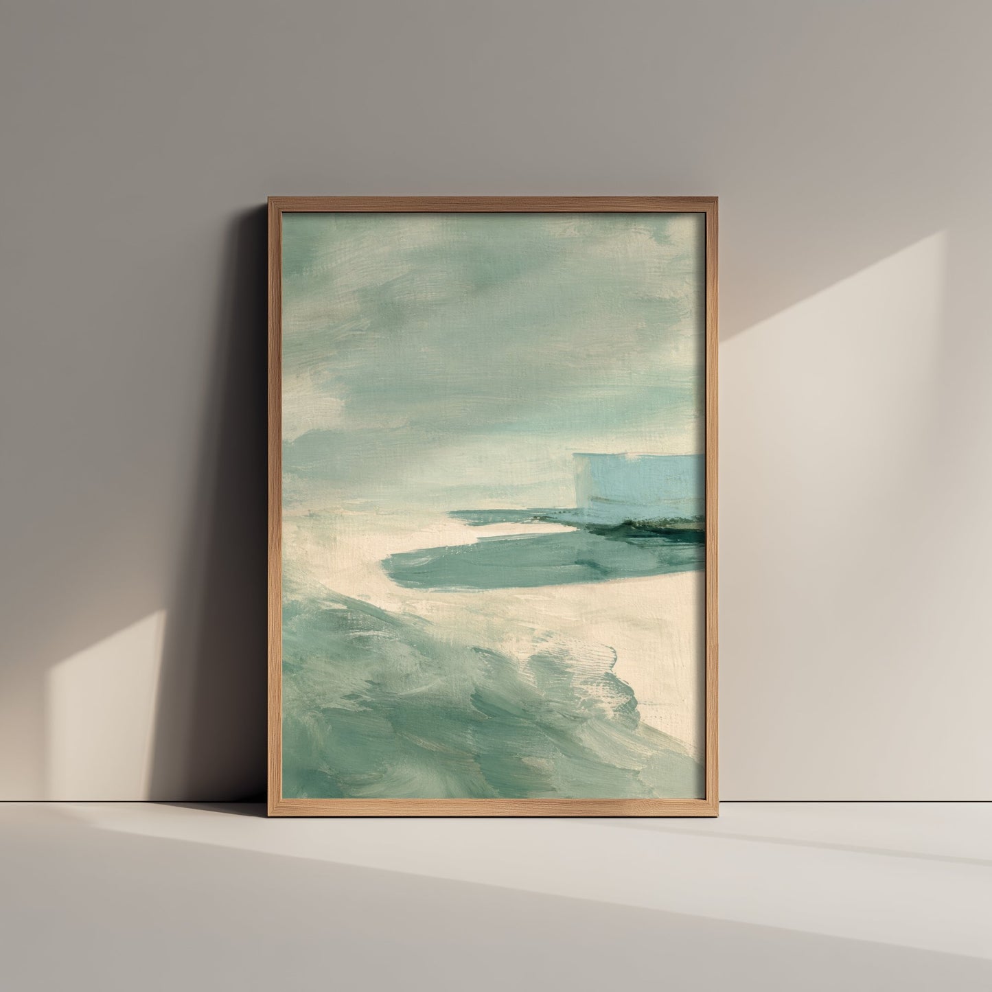 Abstract Seascape Art Print - Mint & Cream Coast Poster - Calm Coastal Illustration - Beach Wall Art 2/3
