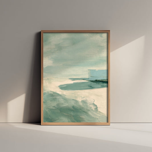 Abstract Seascape Art Print - Mint & Cream Coast Poster - Calm Coastal Illustration - Beach Wall Art 2/3
