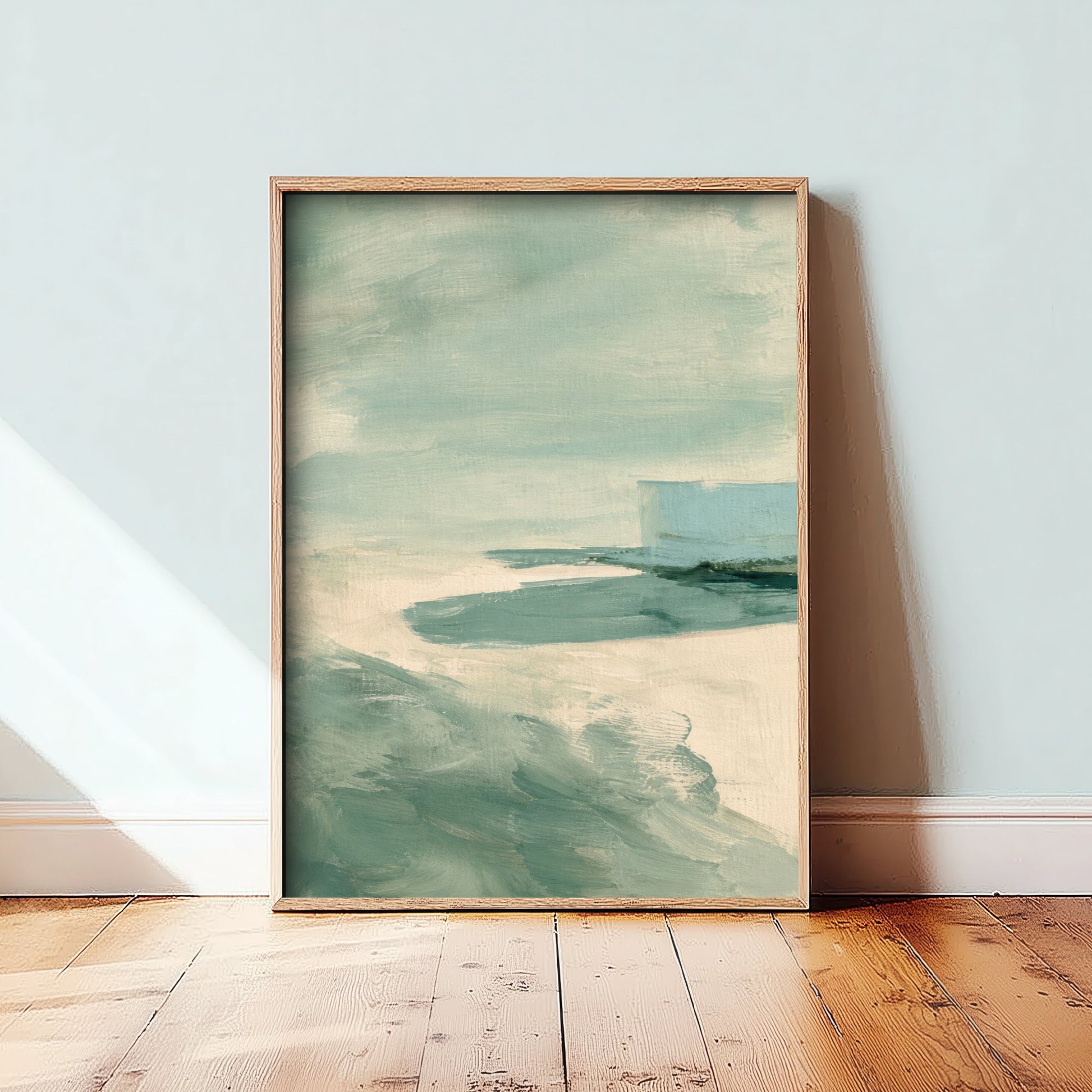 Abstract Seascape Art Print - Mint & Cream Coast Poster - Calm Coastal Illustration - Beach Wall Art 2/3