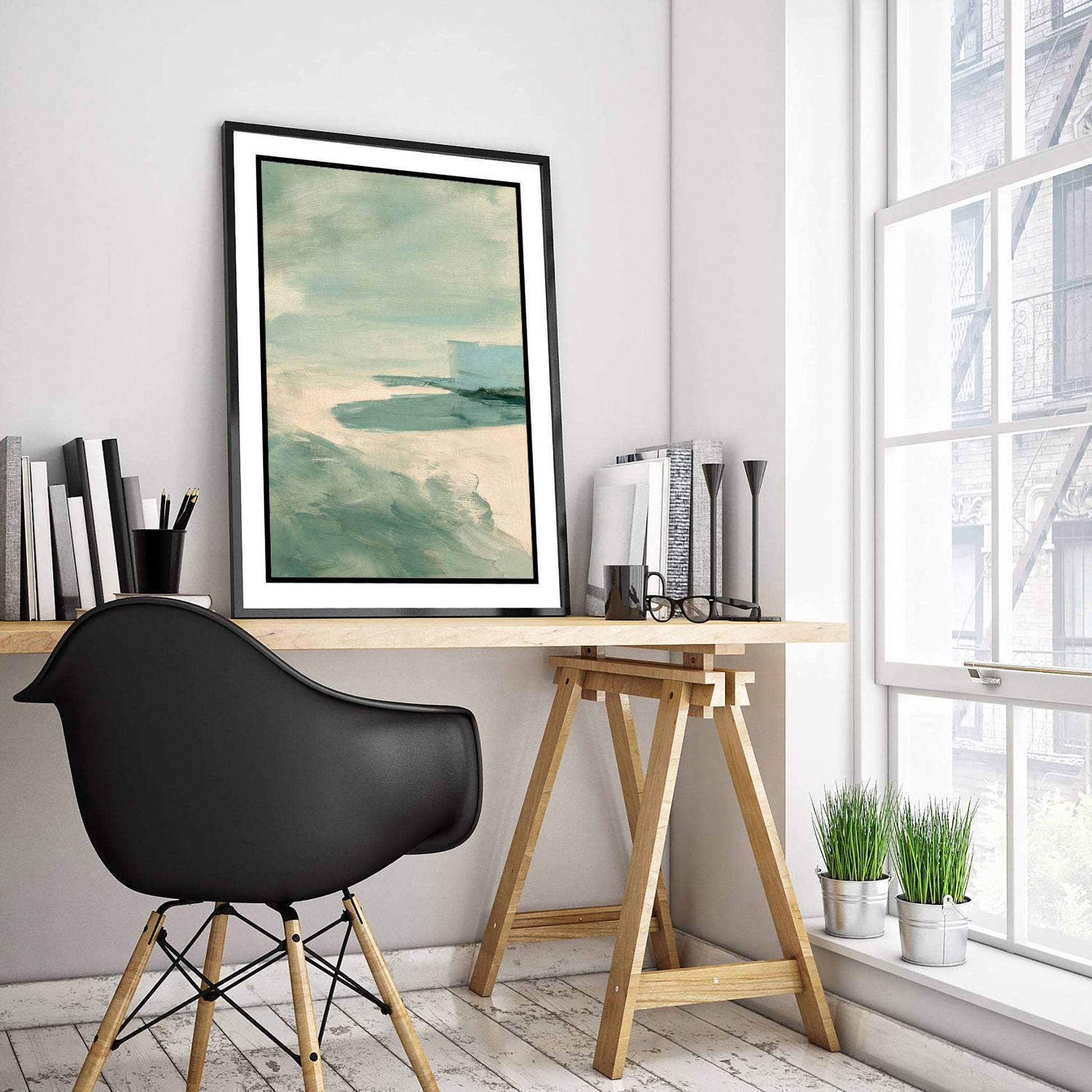 Abstract Seascape Art Print - Mint & Cream Coast Poster - Calm Coastal Illustration - Beach Wall Art 2/3