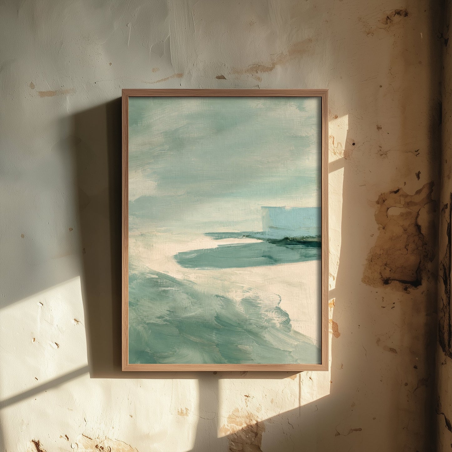 Abstract Seascape Art Print - Mint & Cream Coast Poster - Calm Coastal Illustration - Beach Wall Art 2/3