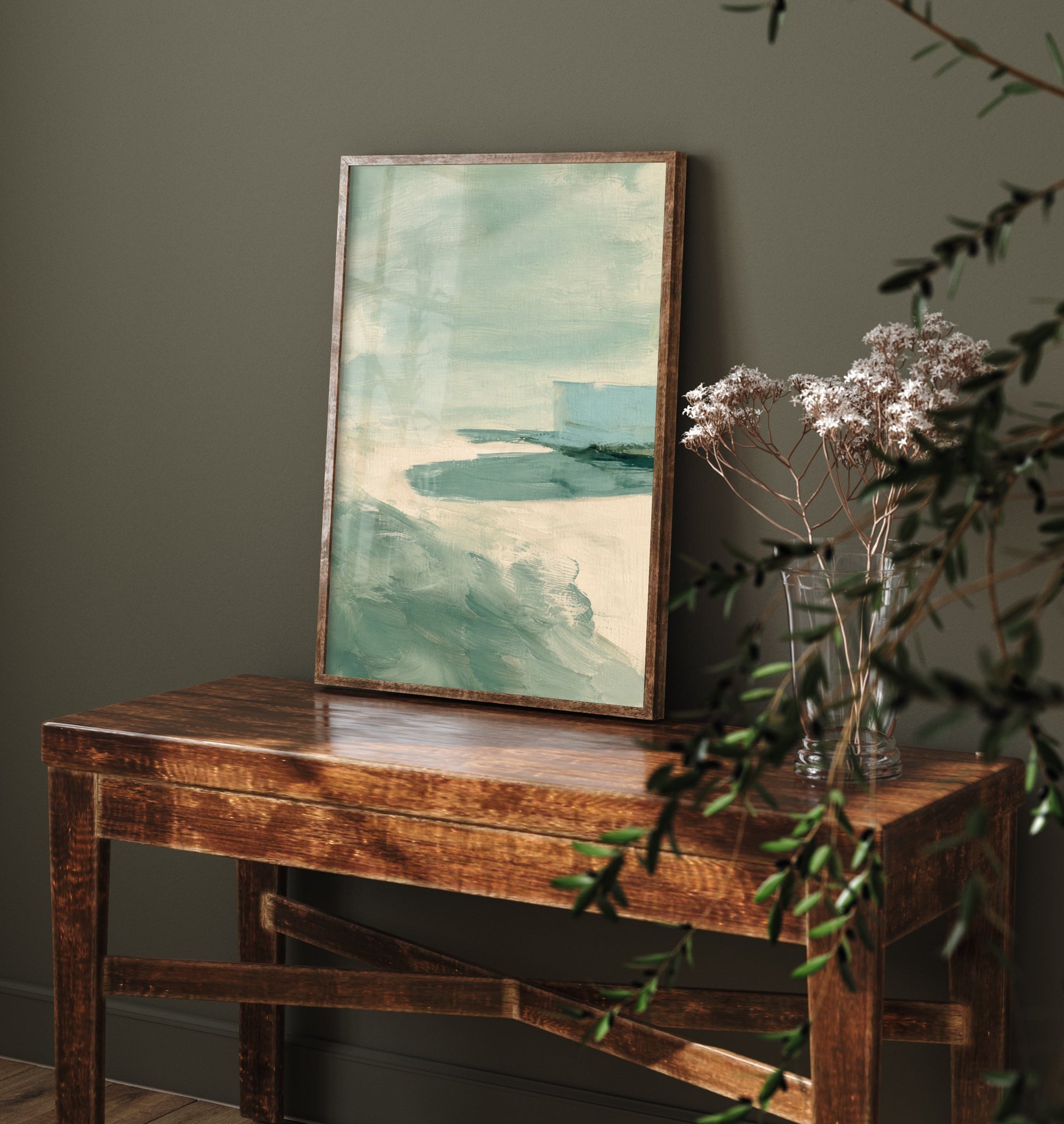 Abstract Seascape Art Print - Mint & Cream Coast Poster - Calm Coastal Illustration - Beach Wall Art 2/3