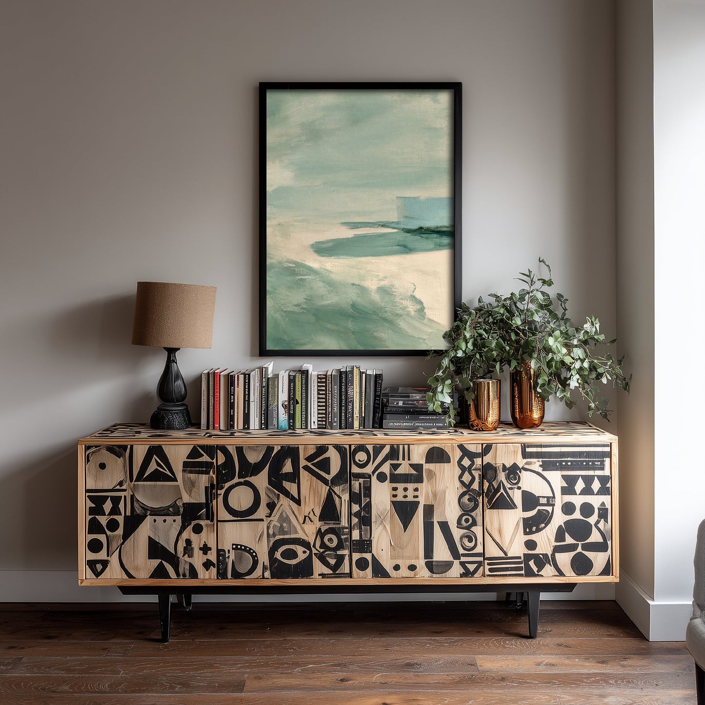 Abstract Seascape Art Print - Mint & Cream Coast Poster - Calm Coastal Illustration - Beach Wall Art 2/3
