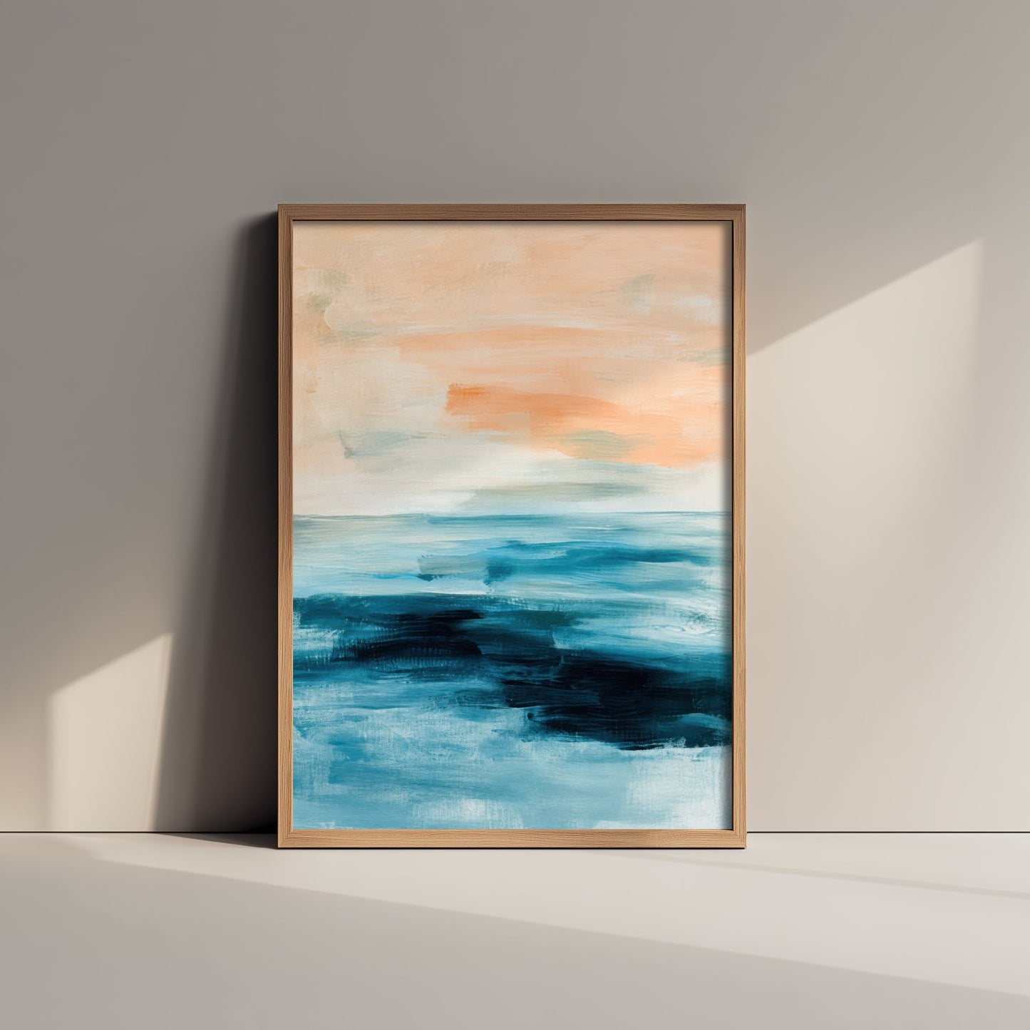 Abstract Seascape Art Print - Peach Sky Ocean Poster - Calm Coastal Illustration - Beach Wall Art 3/3