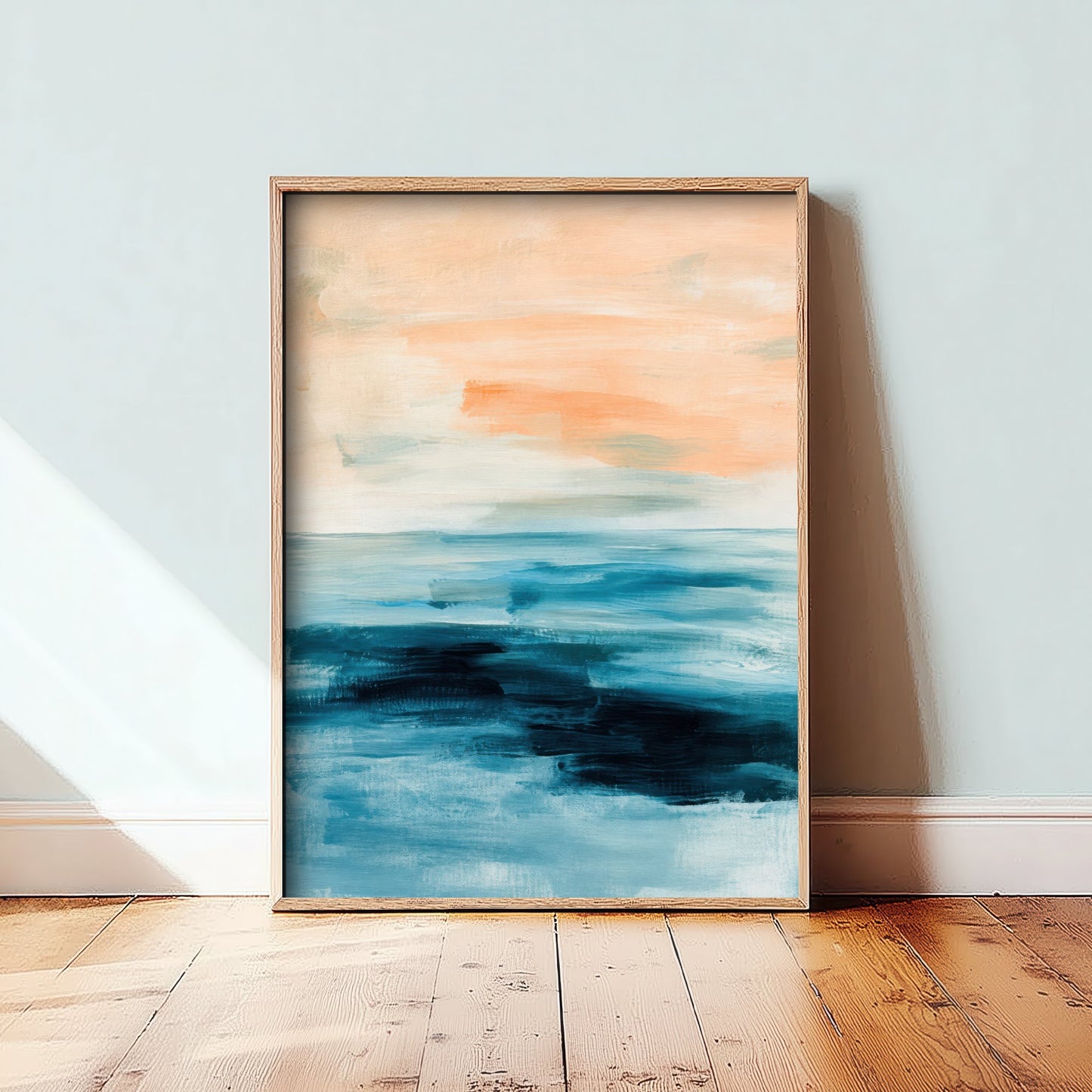 Abstract Seascape Art Print - Peach Sky Ocean Poster - Calm Coastal Illustration - Beach Wall Art 3/3