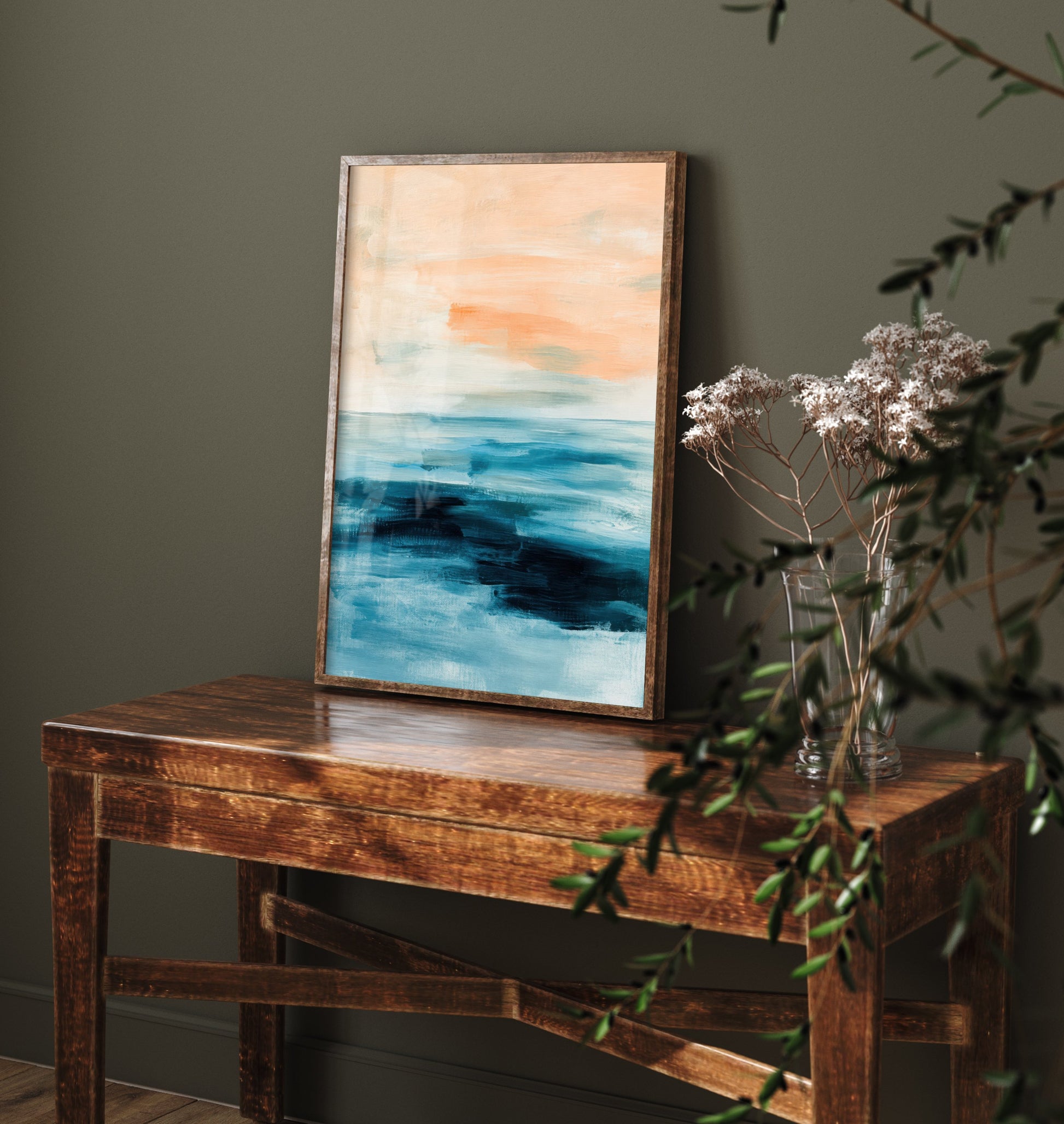 Abstract Seascape Art Print - Peach Sky Ocean Poster - Calm Coastal Illustration - Beach Wall Art 3/3