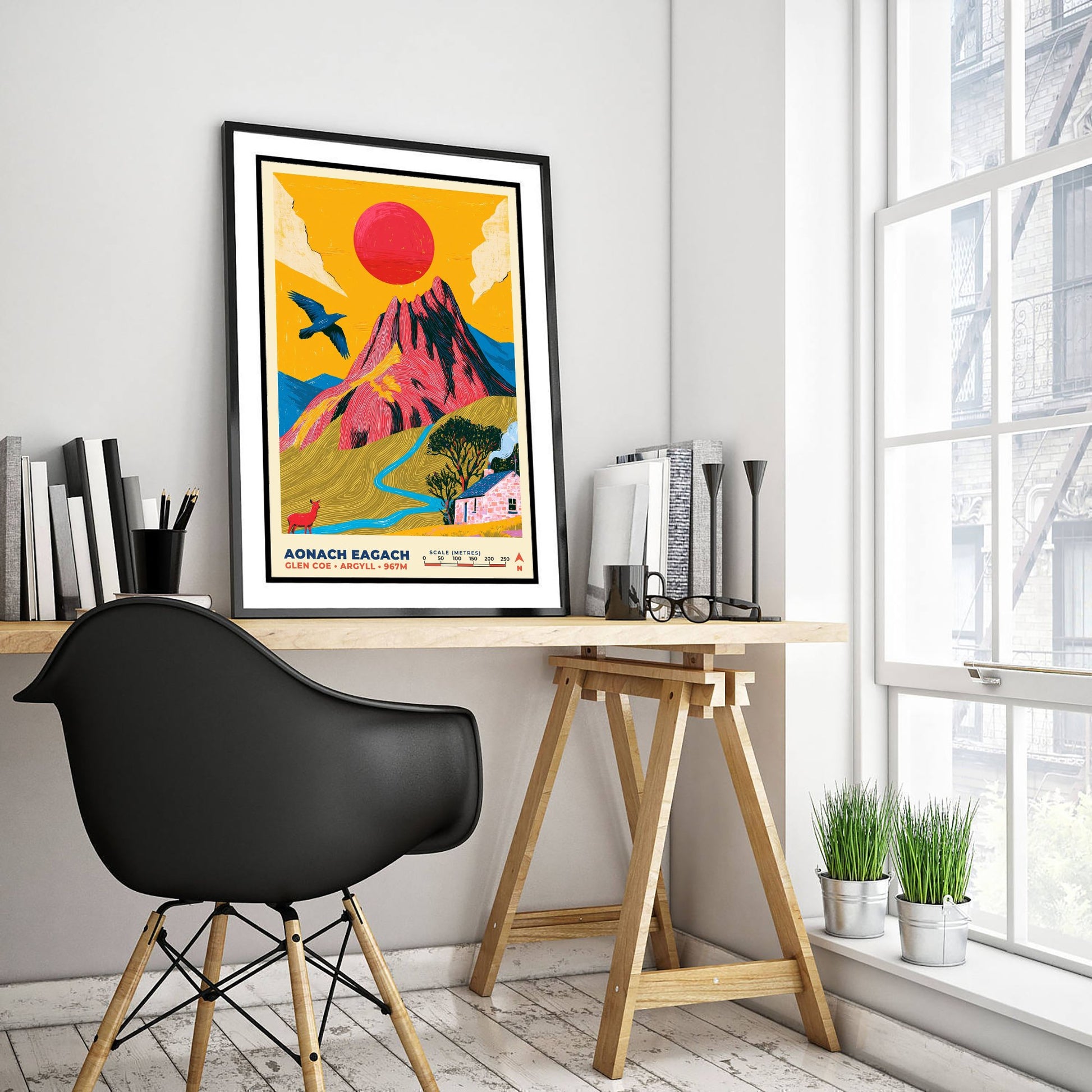 Aonach Eagach Travel Poster - Glen Coe Art Print - Bold Mountain Painting - Scotland Hiking Wall Art 1/3