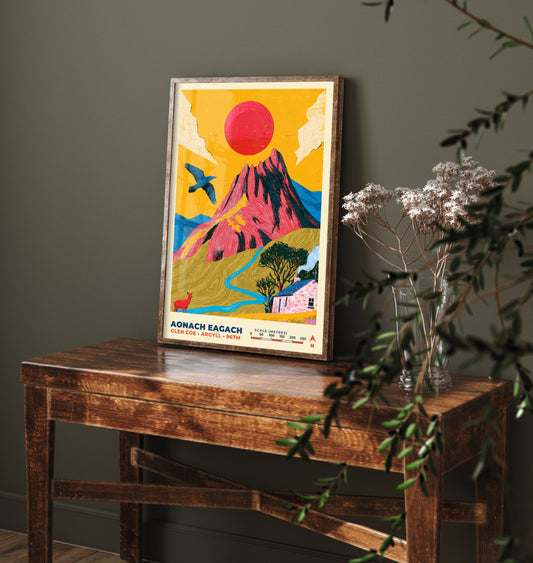 Aonach Eagach Travel Poster - Glen Coe Art Print - Bold Mountain Painting - Scotland Hiking Wall Art 1/3