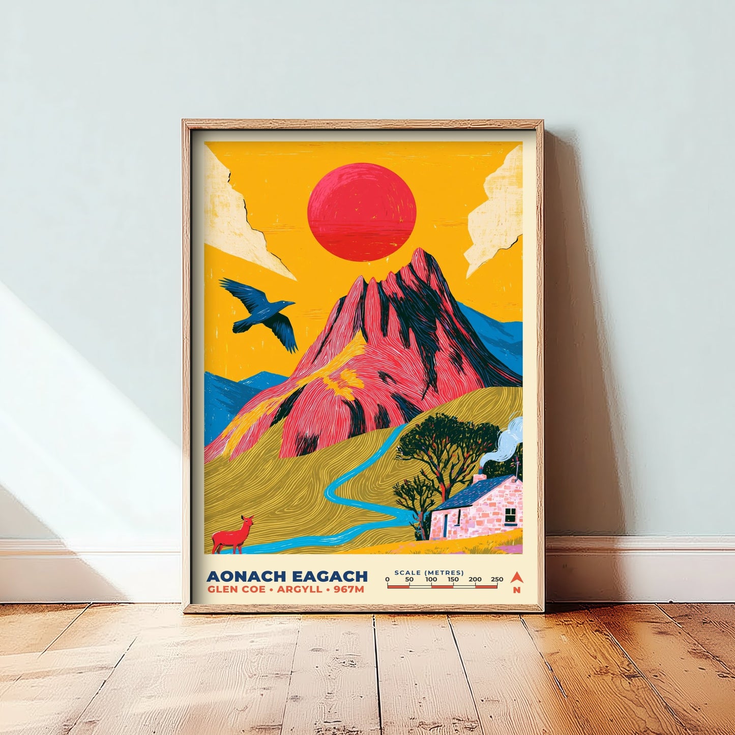 Aonach Eagach Travel Poster - Glen Coe Art Print - Bold Mountain Painting - Scotland Hiking Wall Art 1/3
