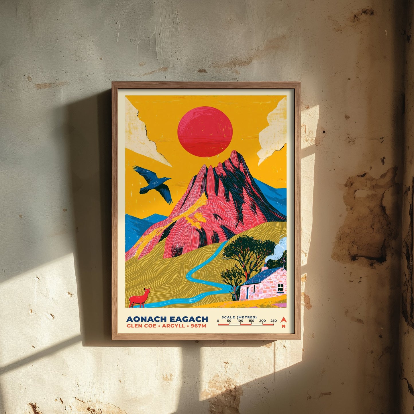 Aonach Eagach Travel Poster - Glen Coe Art Print - Bold Mountain Painting - Scotland Hiking Wall Art 1/3