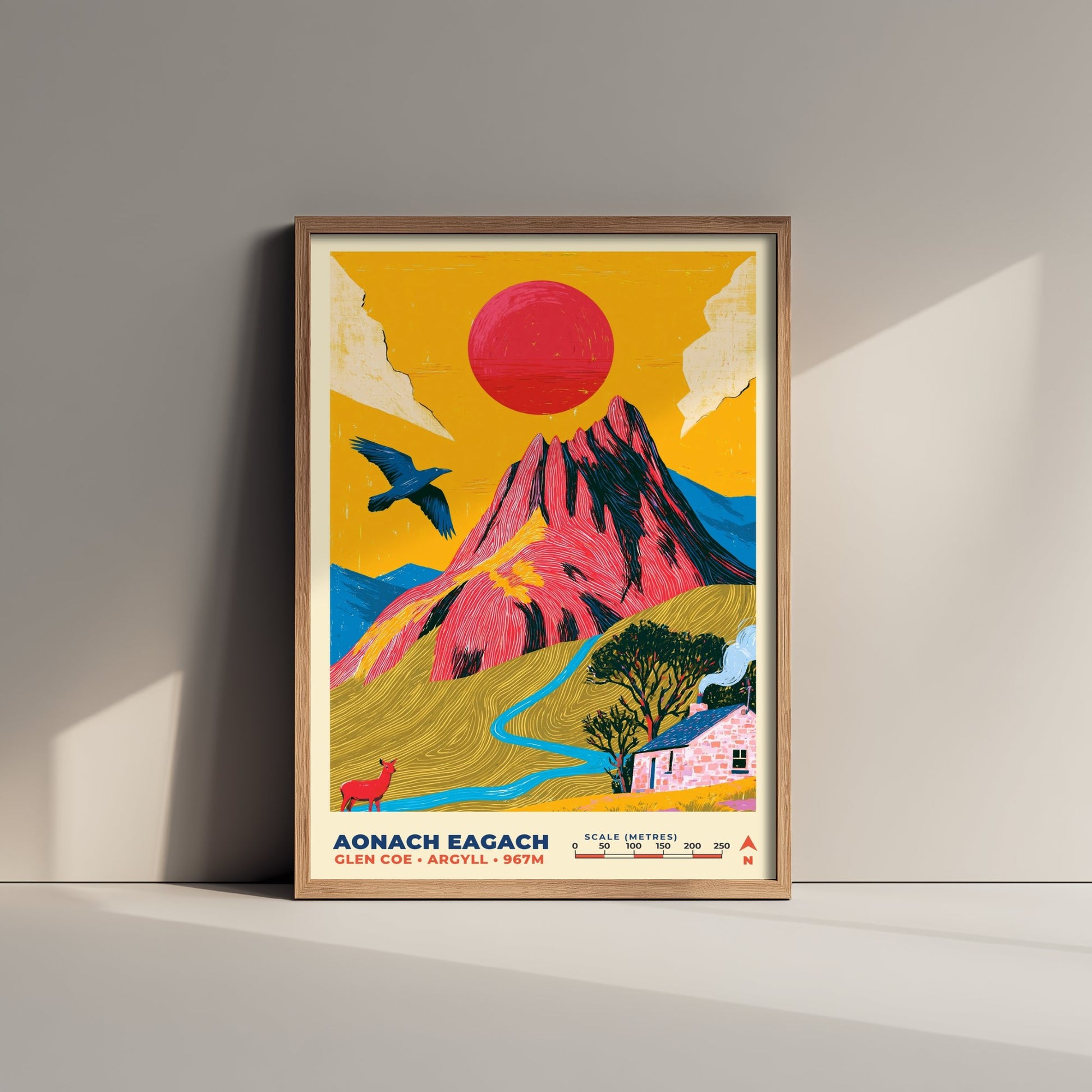 Aonach Eagach Travel Poster - Glen Coe Art Print - Bold Mountain Painting - Scotland Hiking Wall Art 1/3