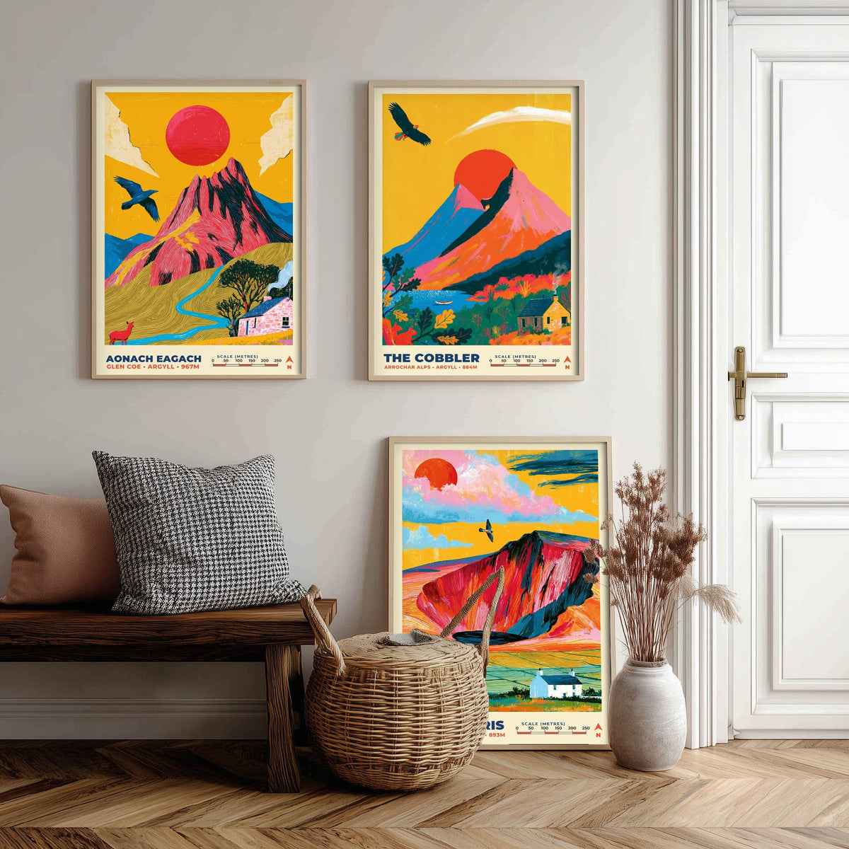 Peaks of Legend and Drama Set of Three Art Prints, Aonach Eagach The Cobbler and Cadair Idris Poster Illustration