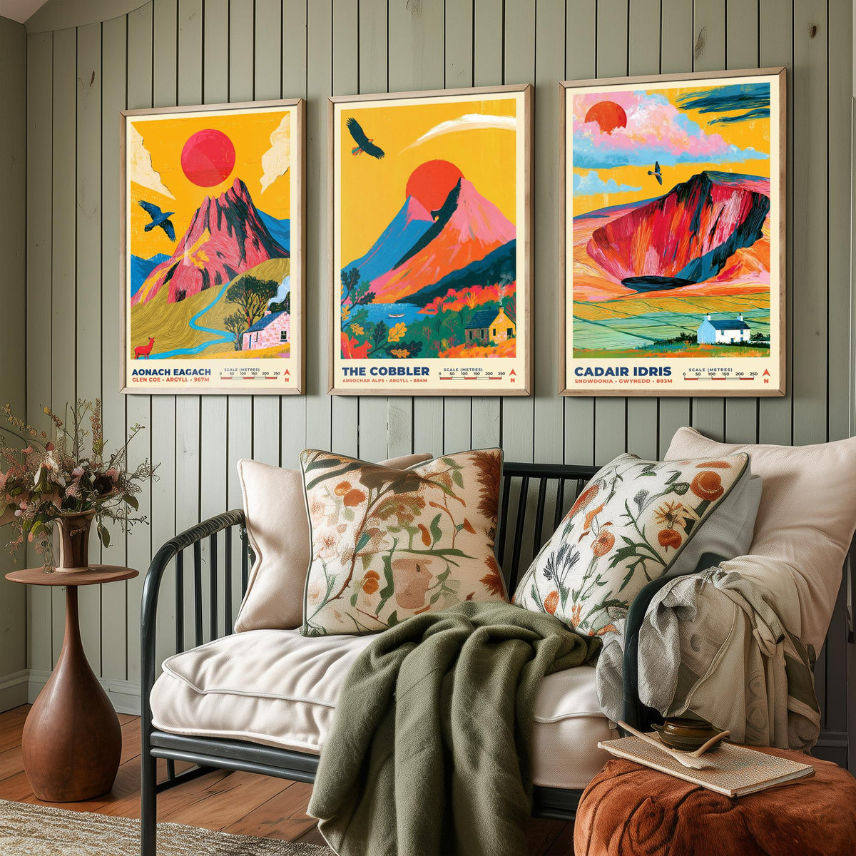 Peaks of Legend and Drama Set of Three Art Prints, Aonach Eagach The Cobbler and Cadair Idris Poster Illustration