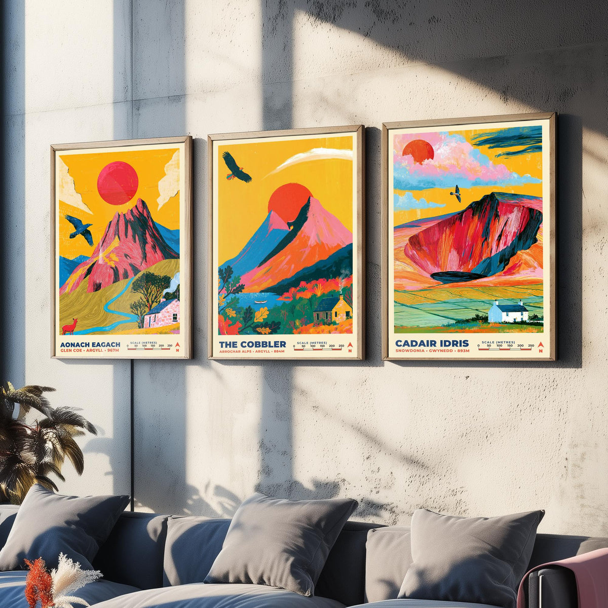 Peaks of Legend and Drama Set of Three Art Prints, Aonach Eagach The Cobbler and Cadair Idris Poster Illustration