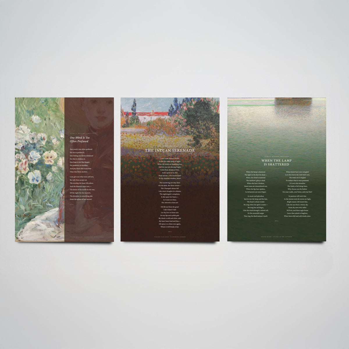 Shelley Poems Set of Three Art Prints - One Word Is Too Often Profaned, Indian Serenade, When the Lamp Is Shattered - Painting Posters