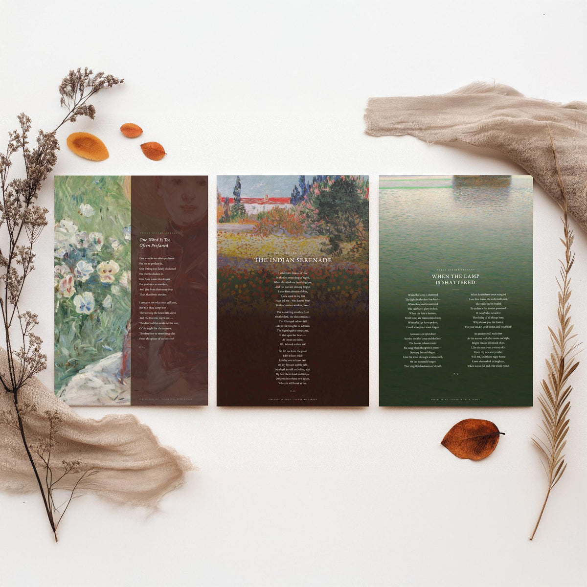Shelley Poems Set of Three Art Prints - One Word Is Too Often Profaned, Indian Serenade, When the Lamp Is Shattered - Painting Posters