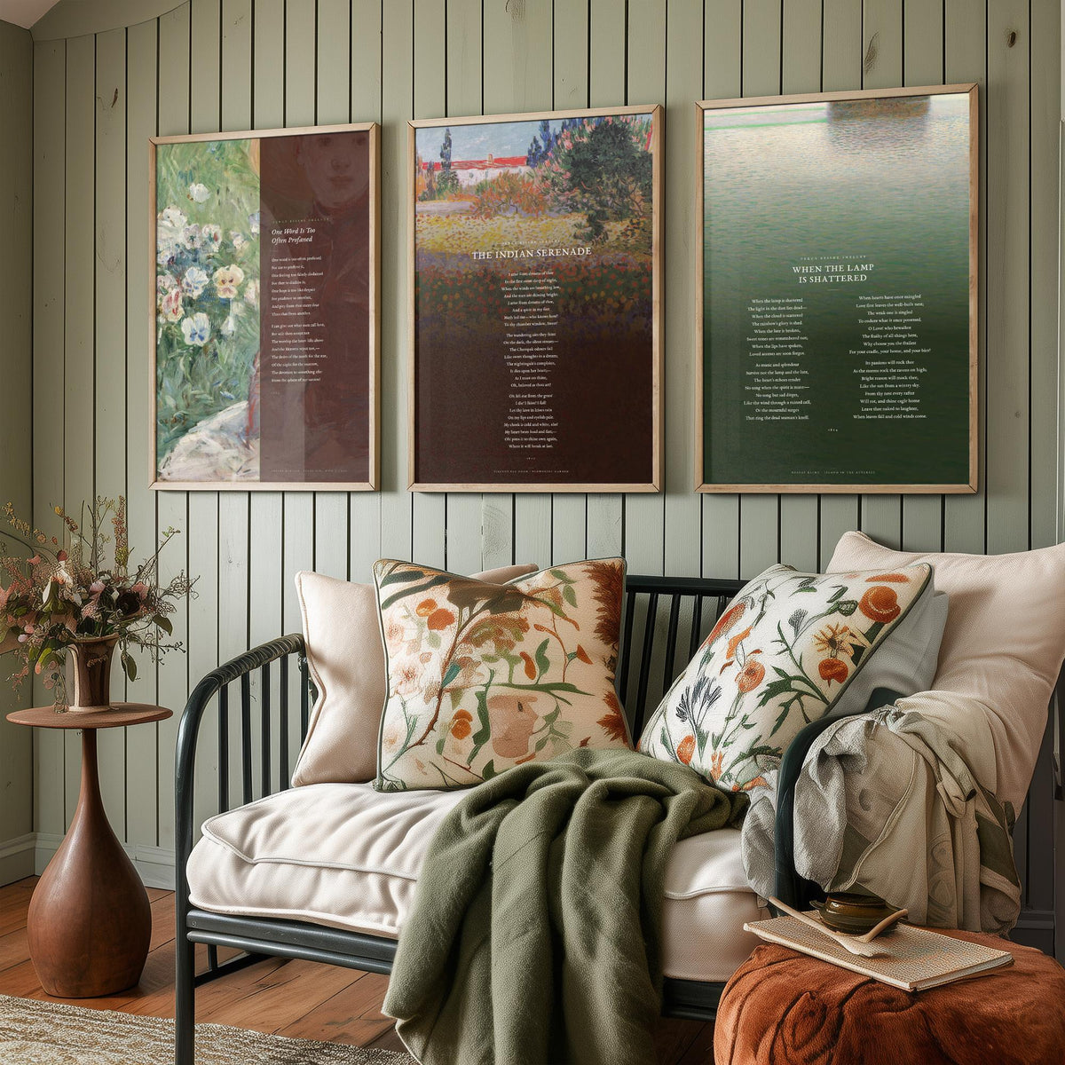 Shelley Poems Set of Three Art Prints - One Word Is Too Often Profaned, Indian Serenade, When the Lamp Is Shattered - Painting Posters
