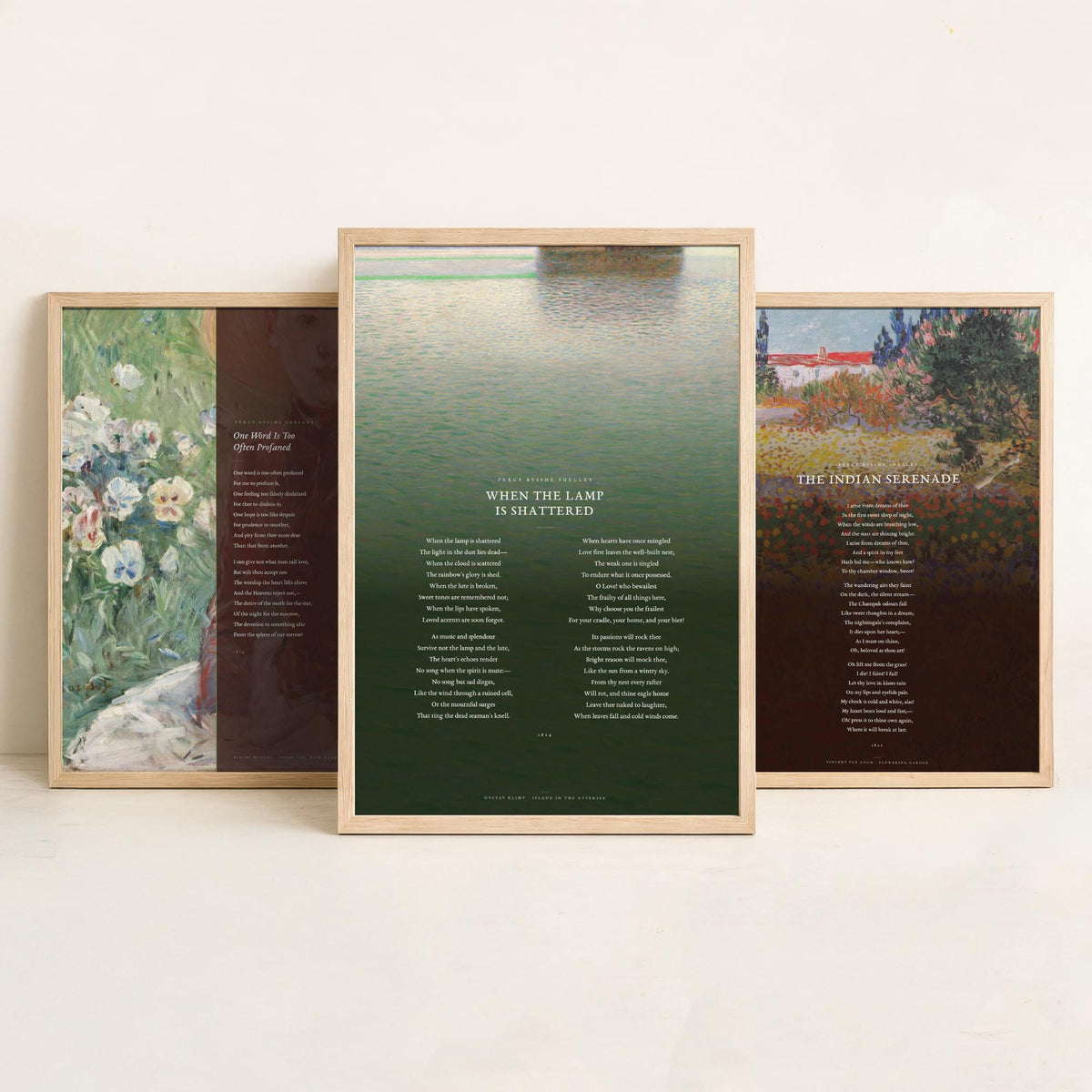 Shelley Poems Set of Three Art Prints - One Word Is Too Often Profaned, Indian Serenade, When the Lamp Is Shattered - Painting Posters