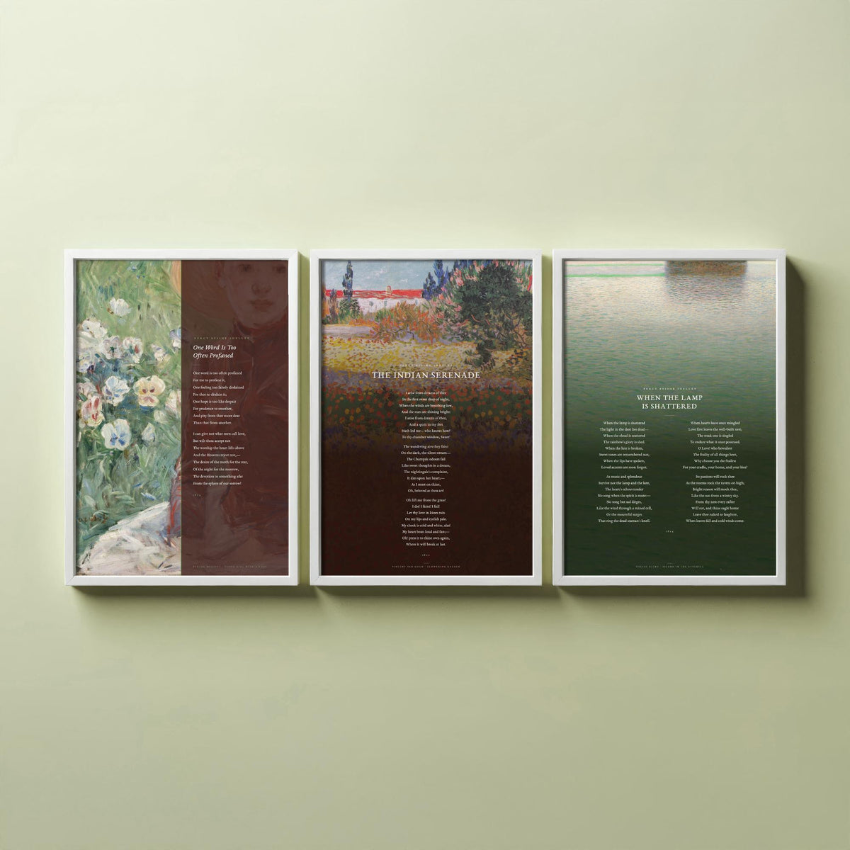 Shelley Poems Set of Three Art Prints - One Word Is Too Often Profaned, Indian Serenade, When the Lamp Is Shattered - Painting Posters