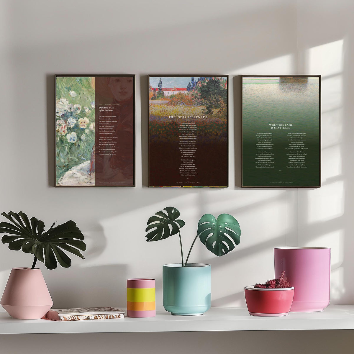 Shelley Poems Set of Three Art Prints - One Word Is Too Often Profaned, Indian Serenade, When the Lamp Is Shattered - Painting Posters