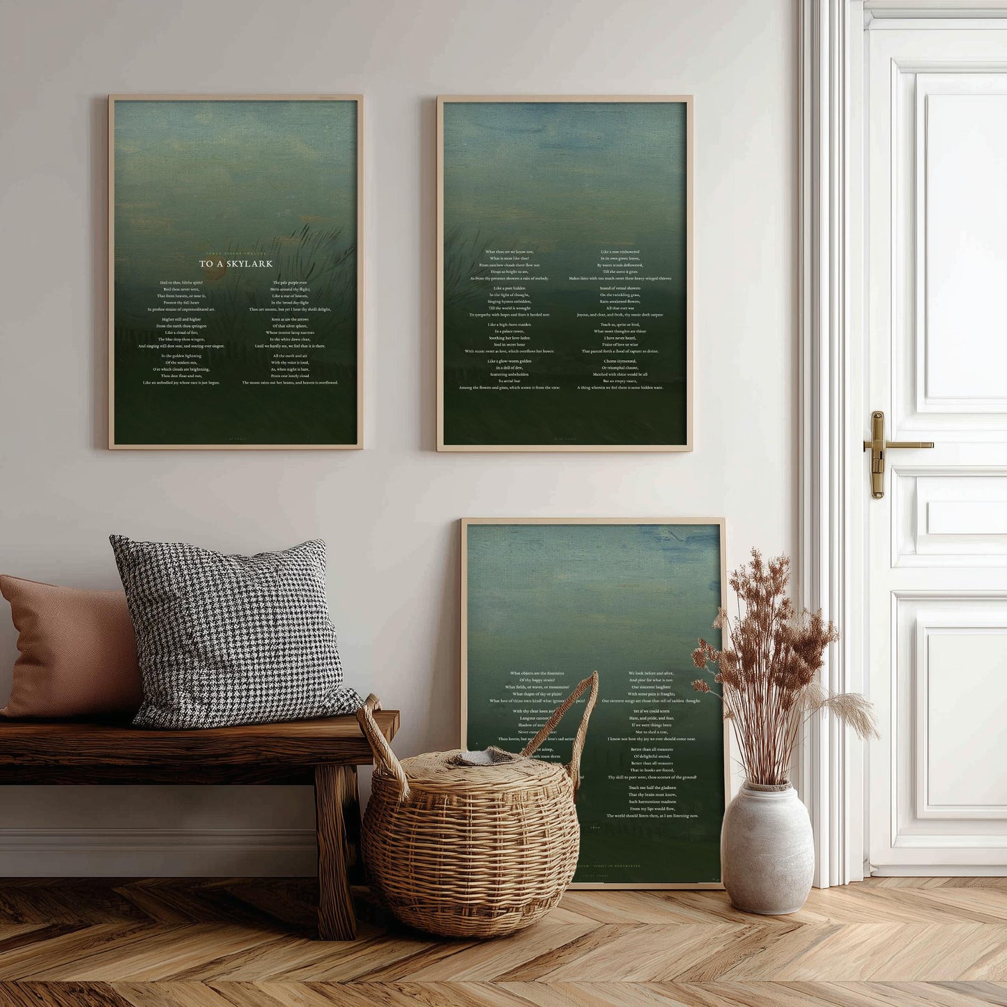 To a Skylark by Percy Bysshe Shelley Set of Three Art Prints - Full Poem over Van Gogh Sunset in Montmartre Painting - Poetry Poster Decor