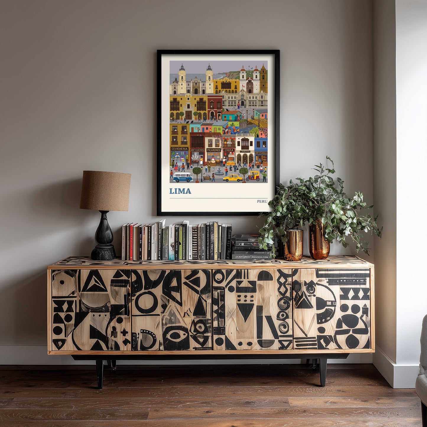 Lima Peru Travel Poster - Historic City Art Print - Cevicheria Street Folk Illustration - Colonial Balconies Coast 3/3