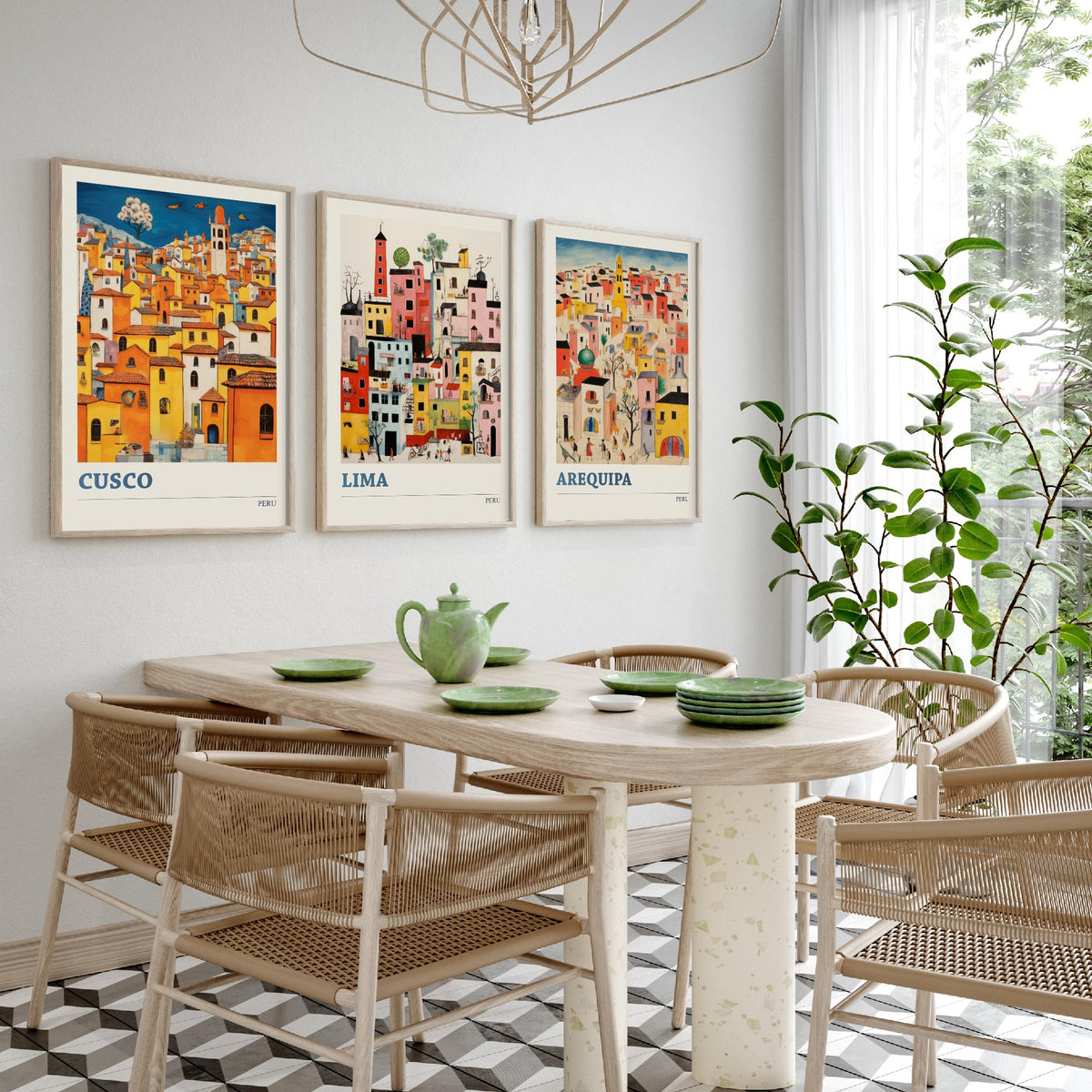 Peru Set of Three Travel Posters - Cusco, Lima, Arequipa - Ludwig Folk Art Prints - Naive Painting