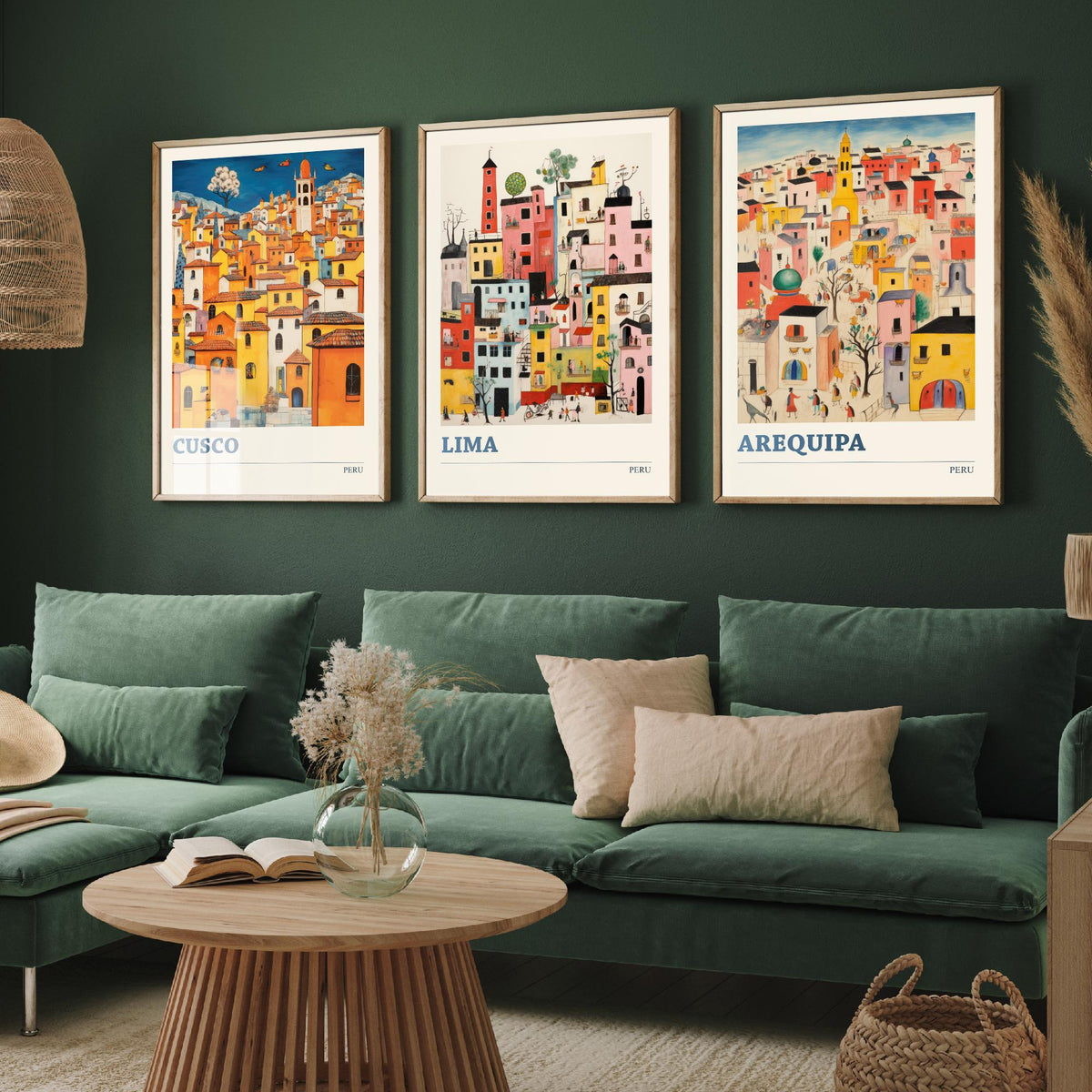 Peru Set of Three Travel Posters - Cusco, Lima, Arequipa - Ludwig Folk Art Prints - Naive Painting