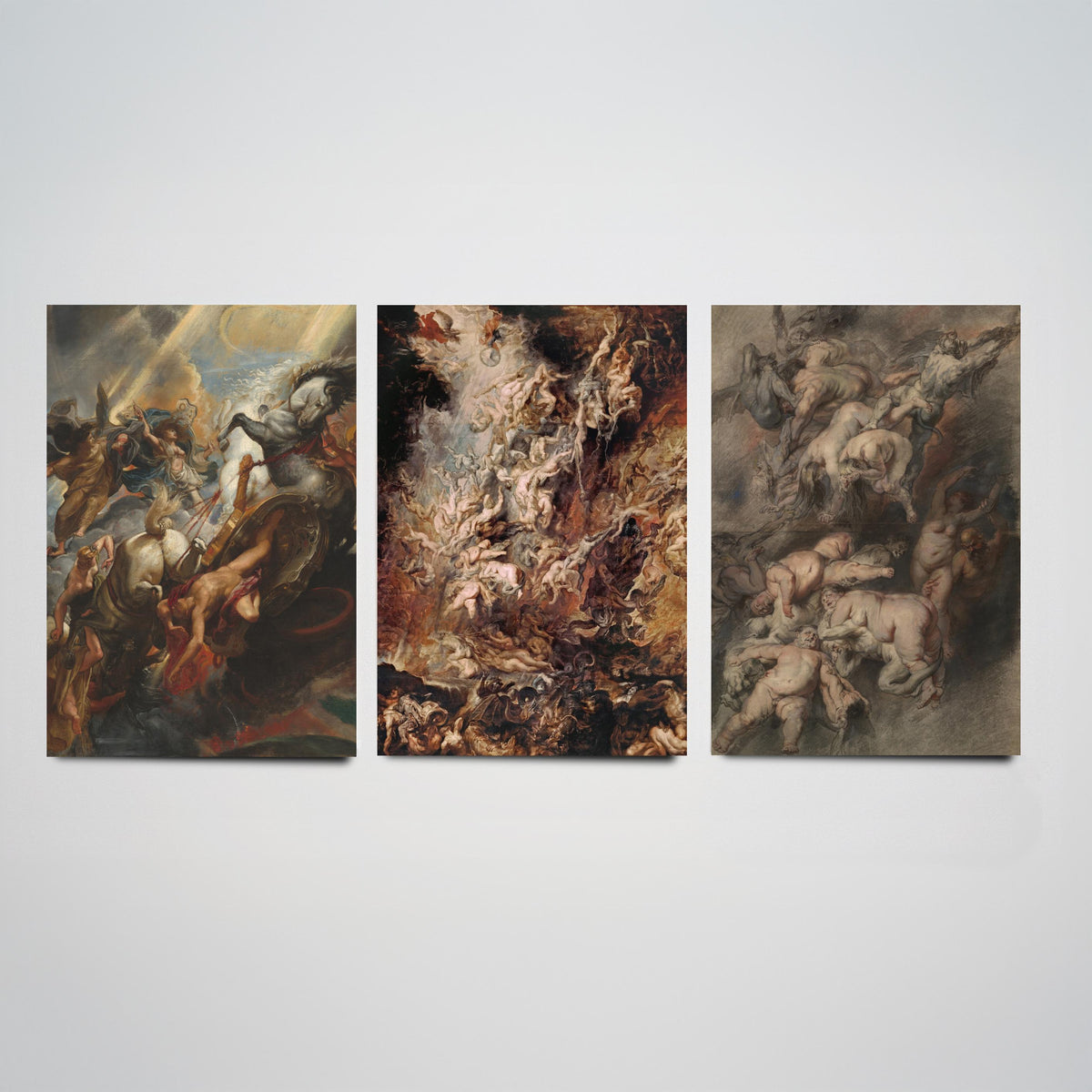 Peter Paul Rubens Set of Three Art Prints - Fall of Phaeton, Fall of the Damned - Baroque Painting Poster