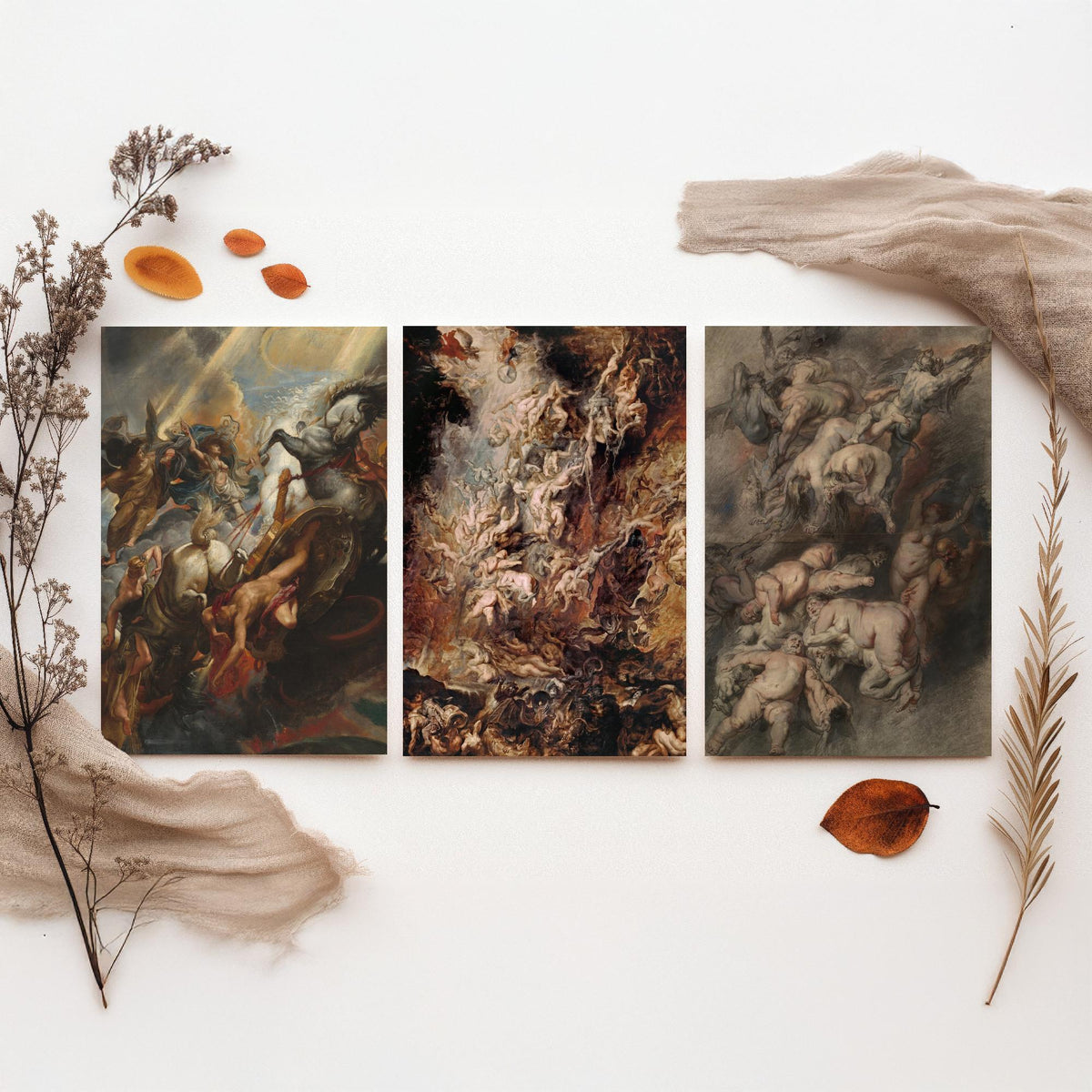Peter Paul Rubens Set of Three Art Prints - Fall of Phaeton, Fall of the Damned - Baroque Painting Poster