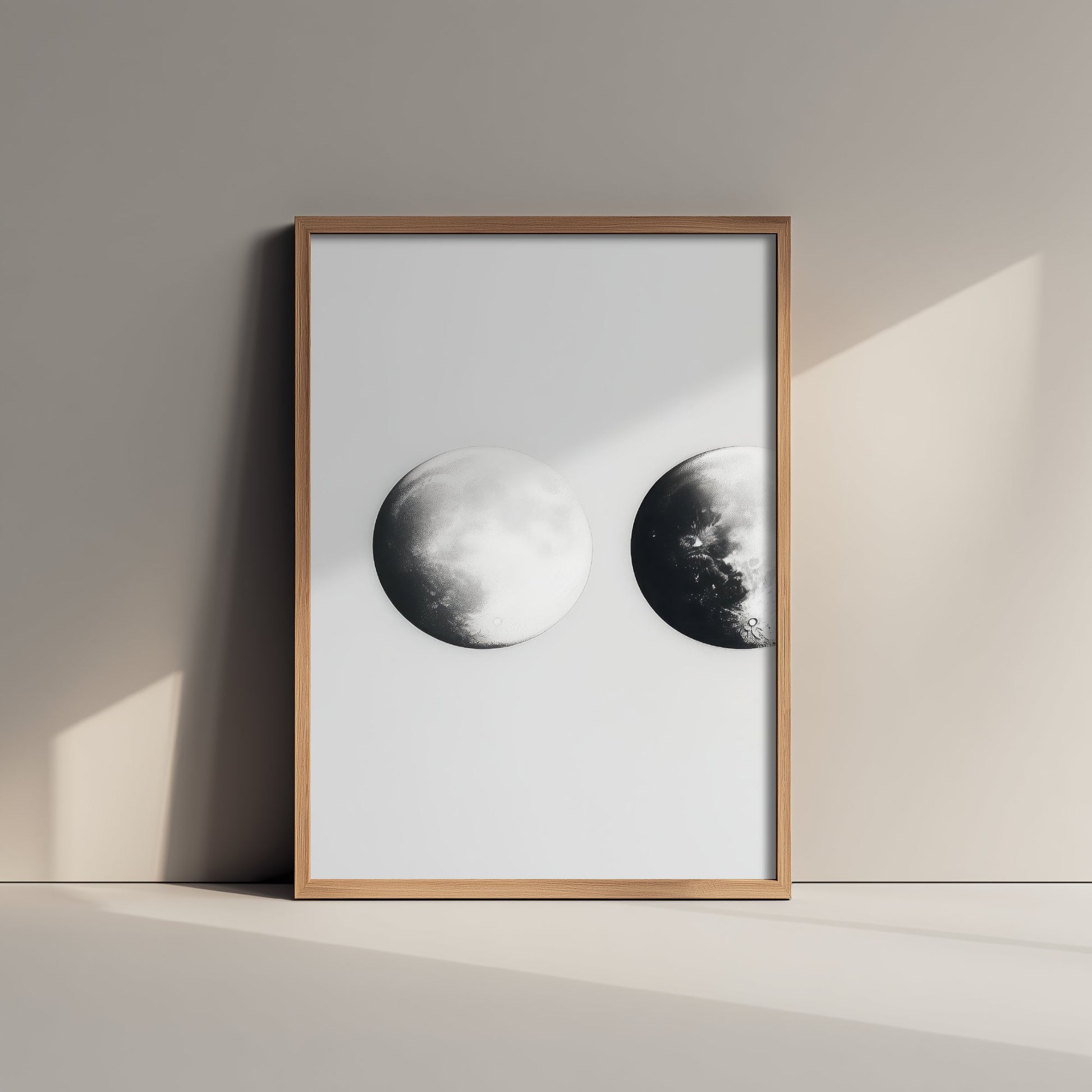 Full Moon Art Print - Photorealistic Moon Drawing Poster - Black and White Lunar Wall Art V1 1/3