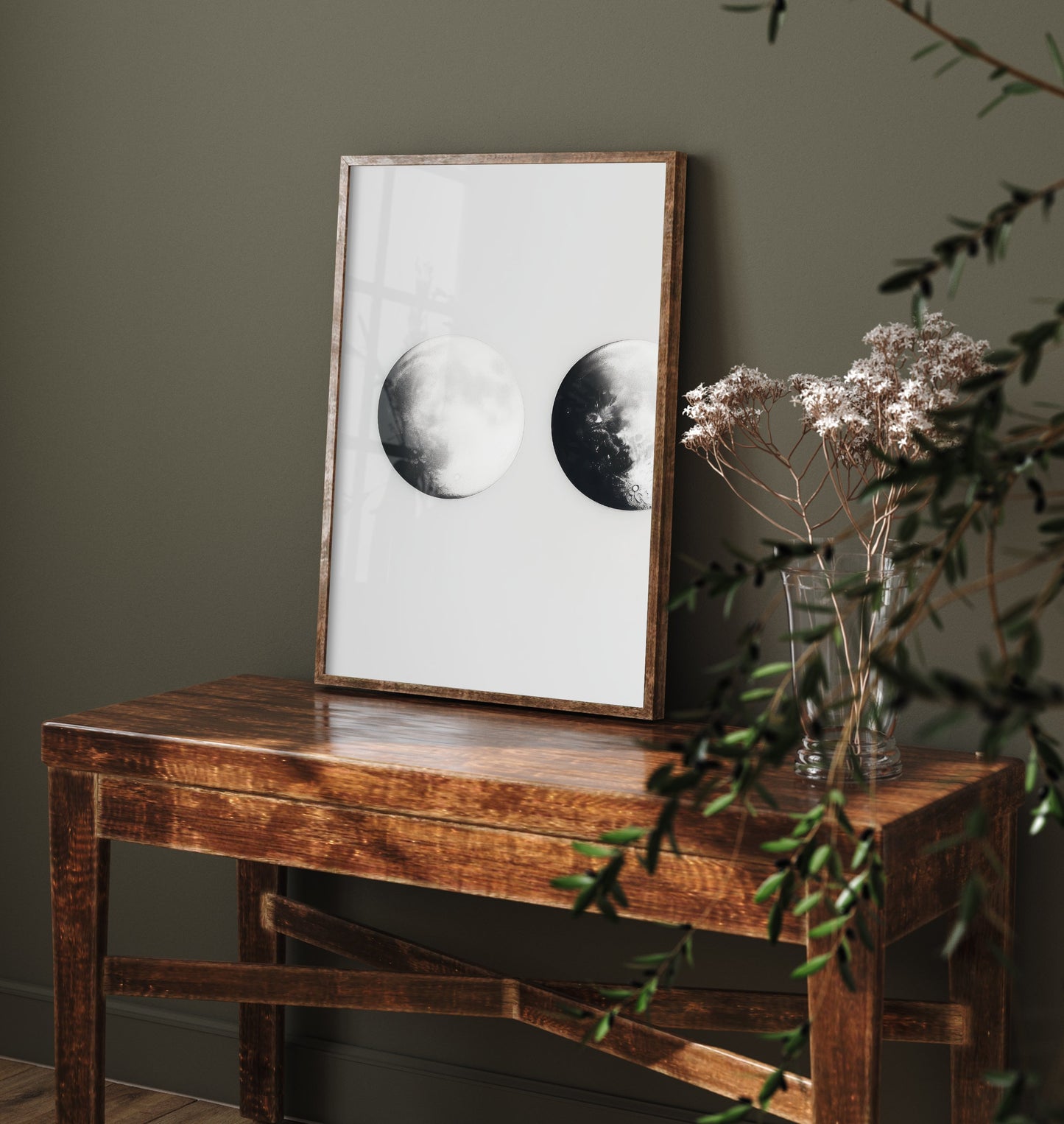 Full Moon Art Print - Photorealistic Moon Drawing Poster - Black and White Lunar Wall Art V1 1/3