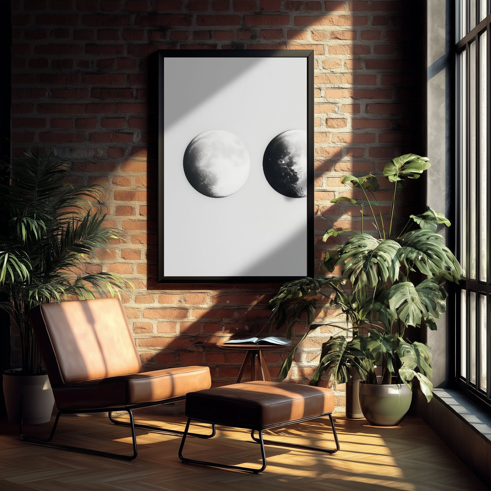 Full Moon Art Print - Photorealistic Moon Drawing Poster - Black and White Lunar Wall Art V1 1/3