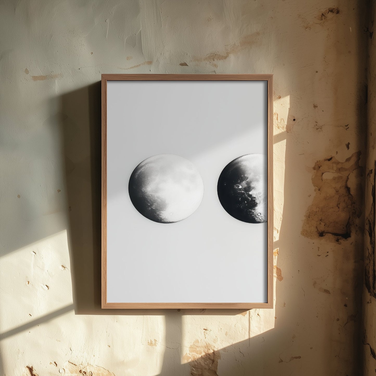 Full Moon Art Print - Photorealistic Moon Drawing Poster - Black and White Lunar Wall Art V1 1/3