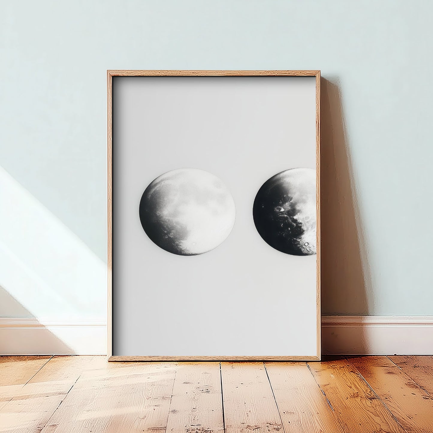 Full Moon Art Print - Photorealistic Moon Drawing Poster - Black and White Lunar Wall Art V1 1/3