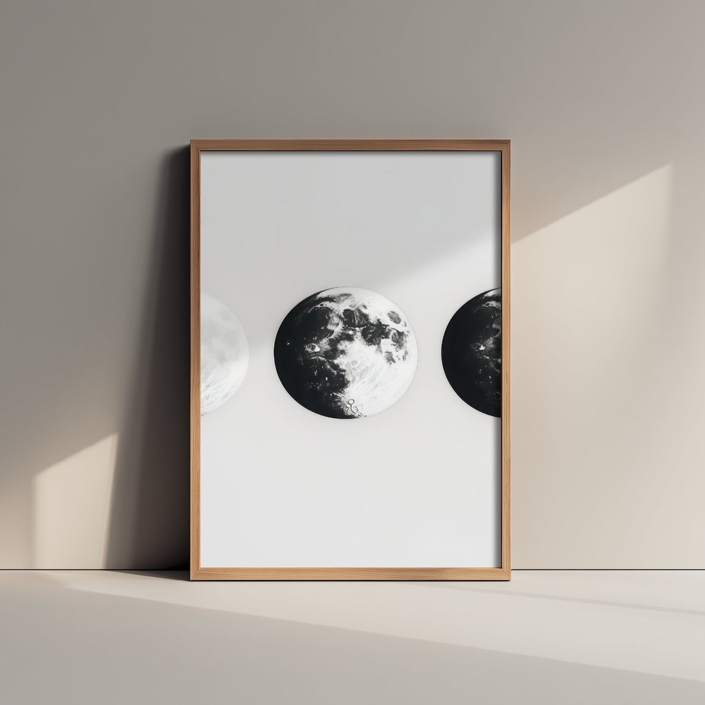 Dark Moon Art Print - Photorealistic Moon Drawing Poster - Black and White Lunar Wall Art V1 2/3