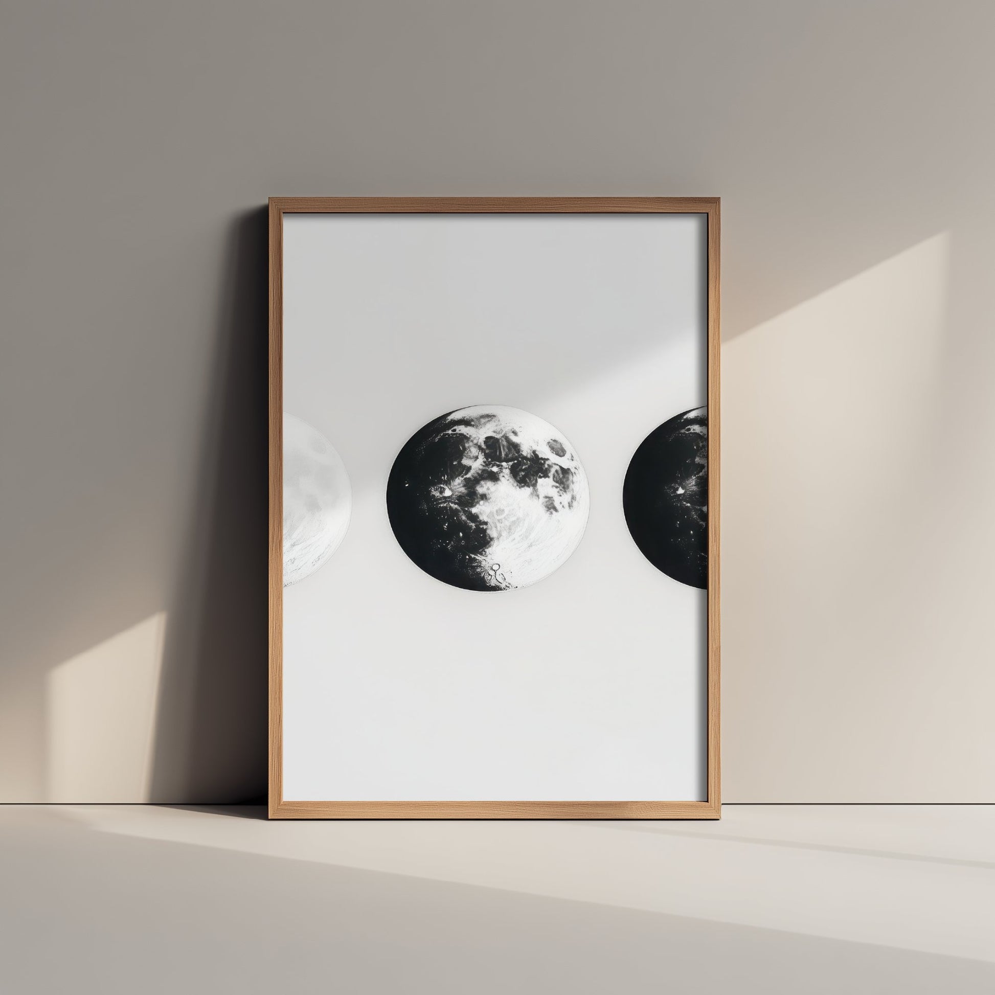Dark Moon Art Print - Photorealistic Moon Drawing Poster - Black and White Lunar Wall Art V1 2/3