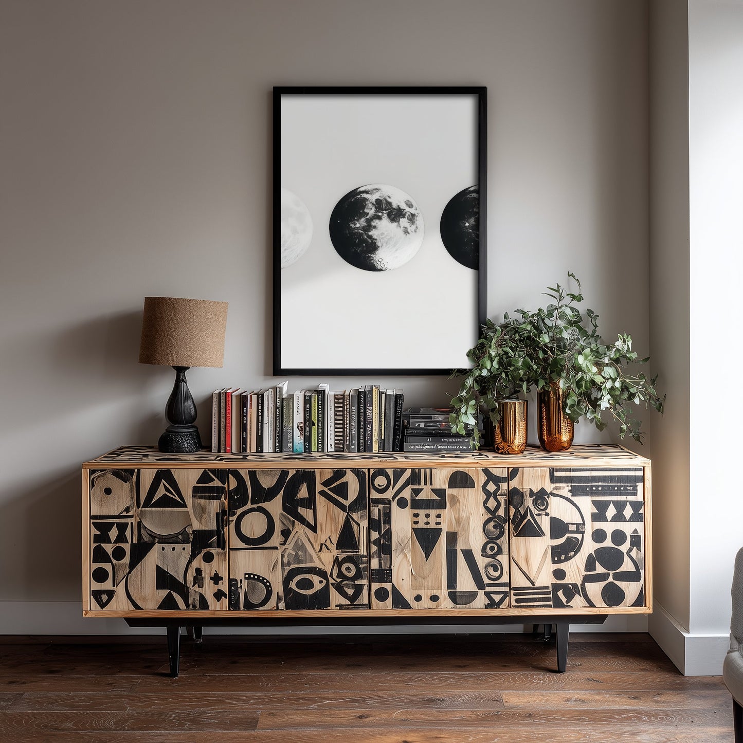 Dark Moon Art Print - Photorealistic Moon Drawing Poster - Black and White Lunar Wall Art V1 2/3