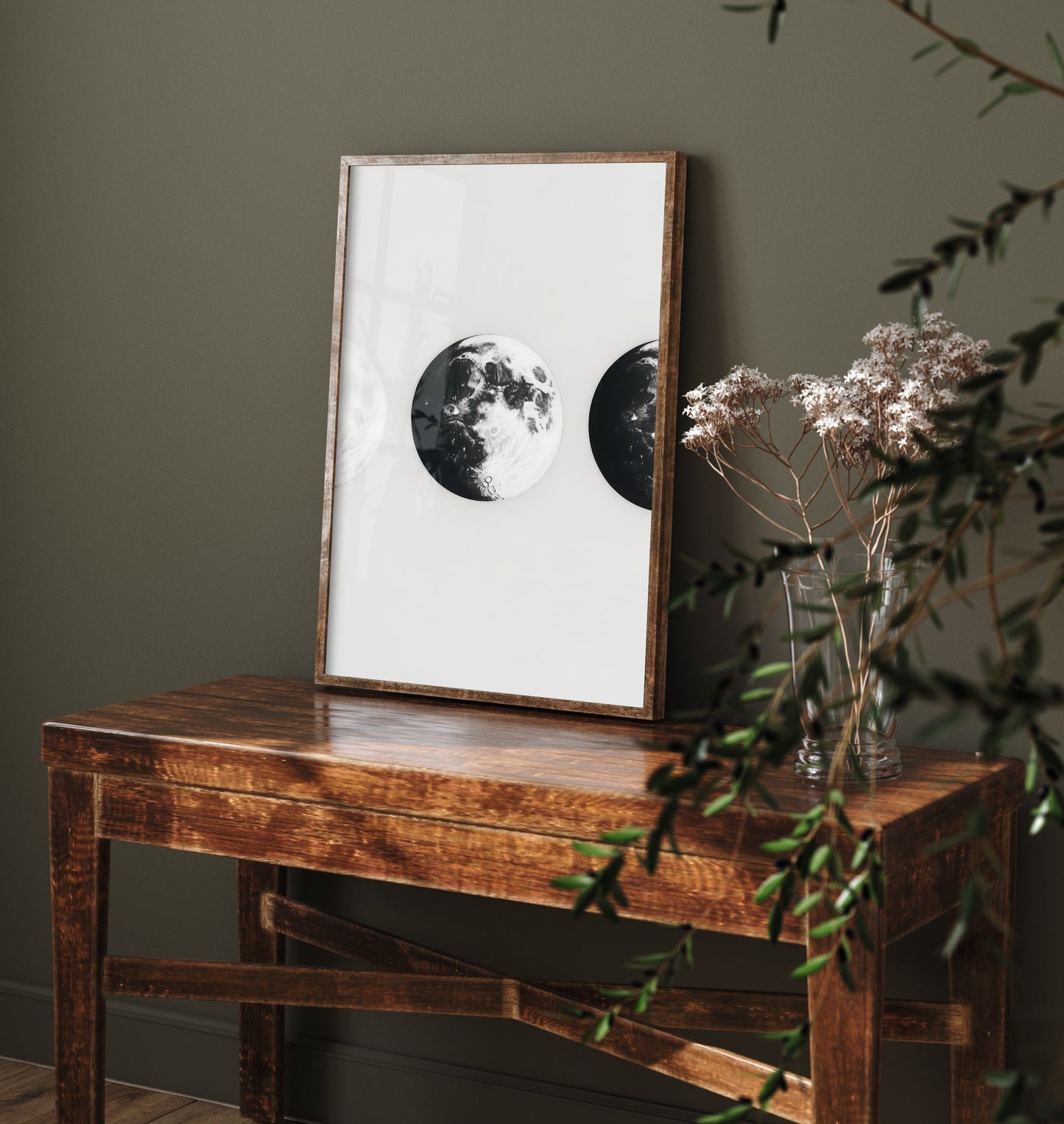 Dark Moon Art Print - Photorealistic Moon Drawing Poster - Black and White Lunar Wall Art V1 2/3