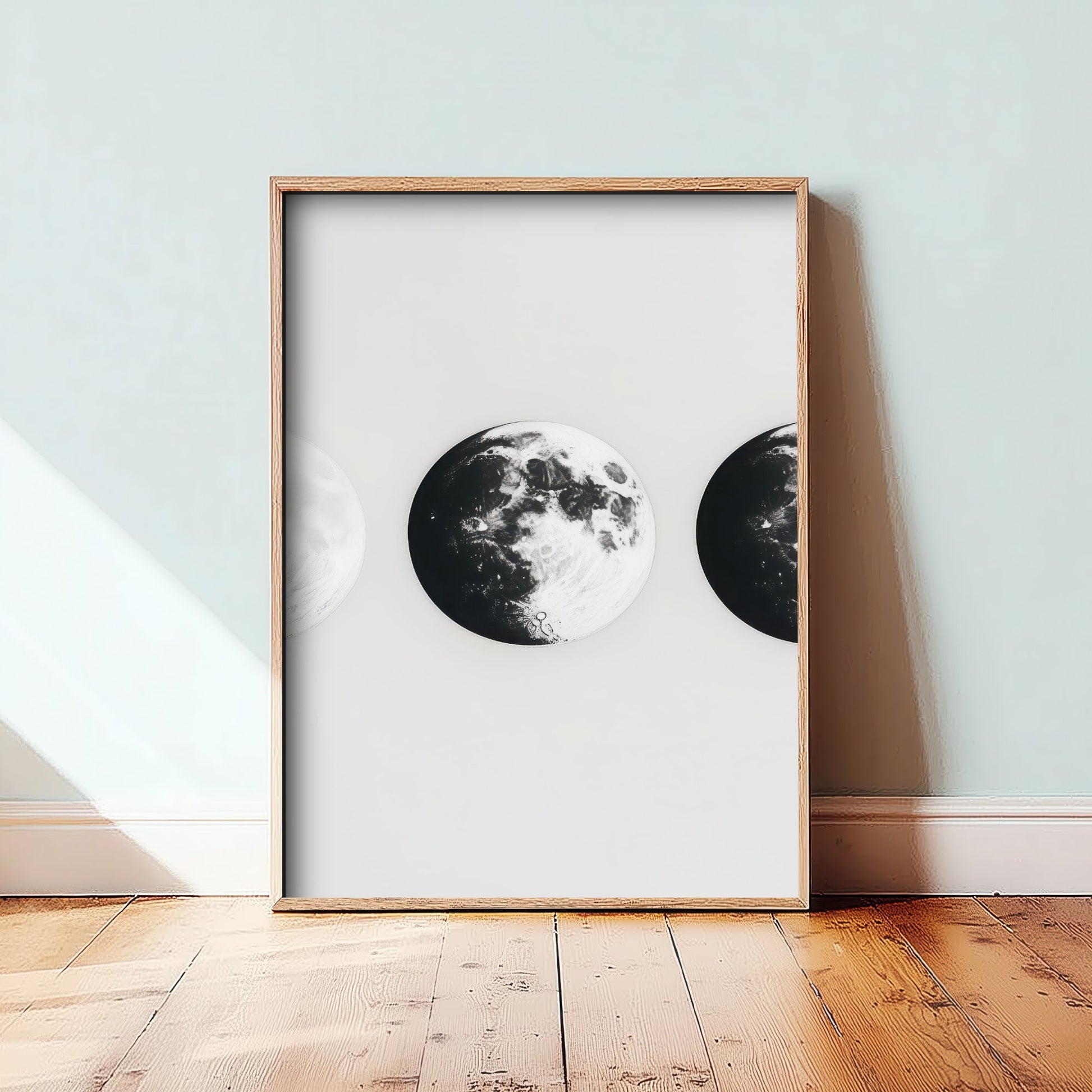 Dark Moon Art Print - Photorealistic Moon Drawing Poster - Black and White Lunar Wall Art V1 2/3