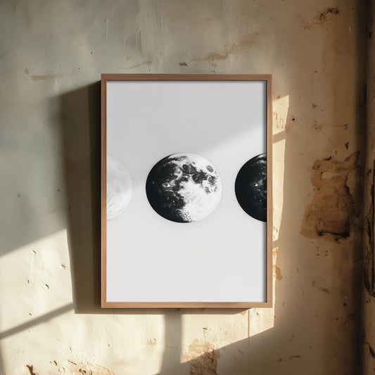 Dark Moon Art Print - Photorealistic Moon Drawing Poster - Black and White Lunar Wall Art V1 2/3
