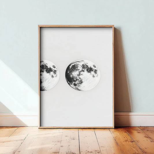 Lunar Moon Art Print - Photorealistic Moon Drawing Poster - Black and White Wall Art V1 3/3